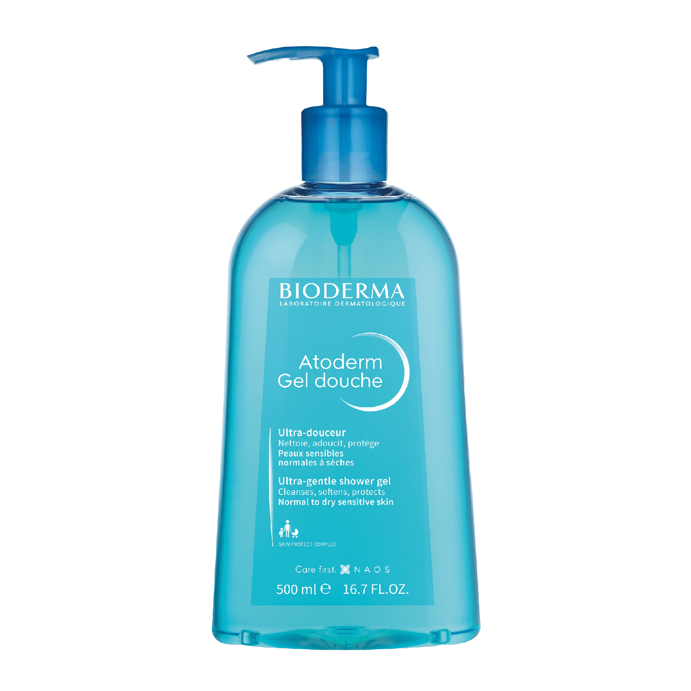 Bioderma Atoderm Gel Douche 500 ml, ultra-gentle shower gel for normal to dry sensitive skin. Hydrating, soap-free formula to cleanse and soothe irritation.