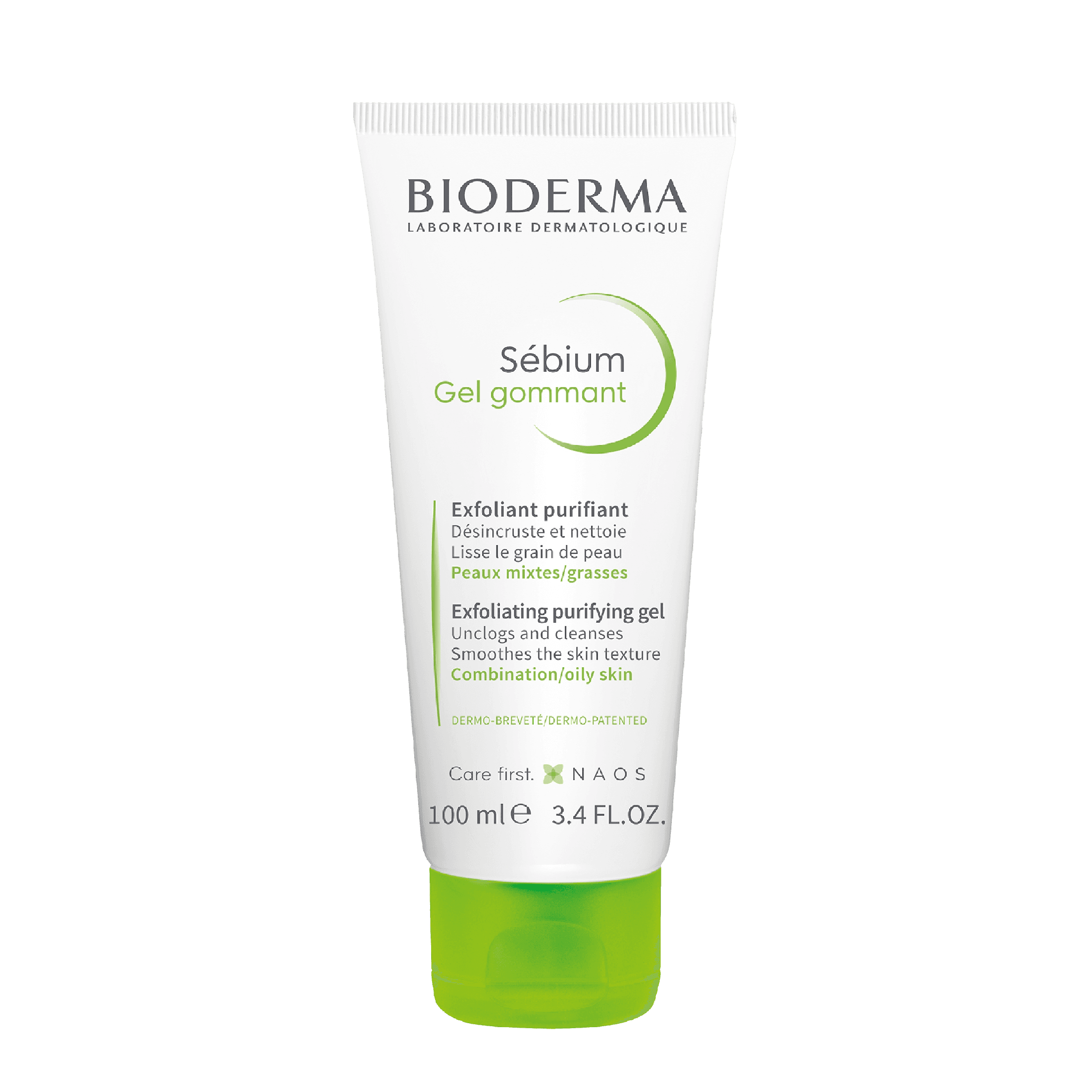 Bioderma Sébium Gel Gommant 100 ml exfoliating purifying gel for combination to oily skin. Gently removes dead skin cells, unclogs pores, and controls excess oil.