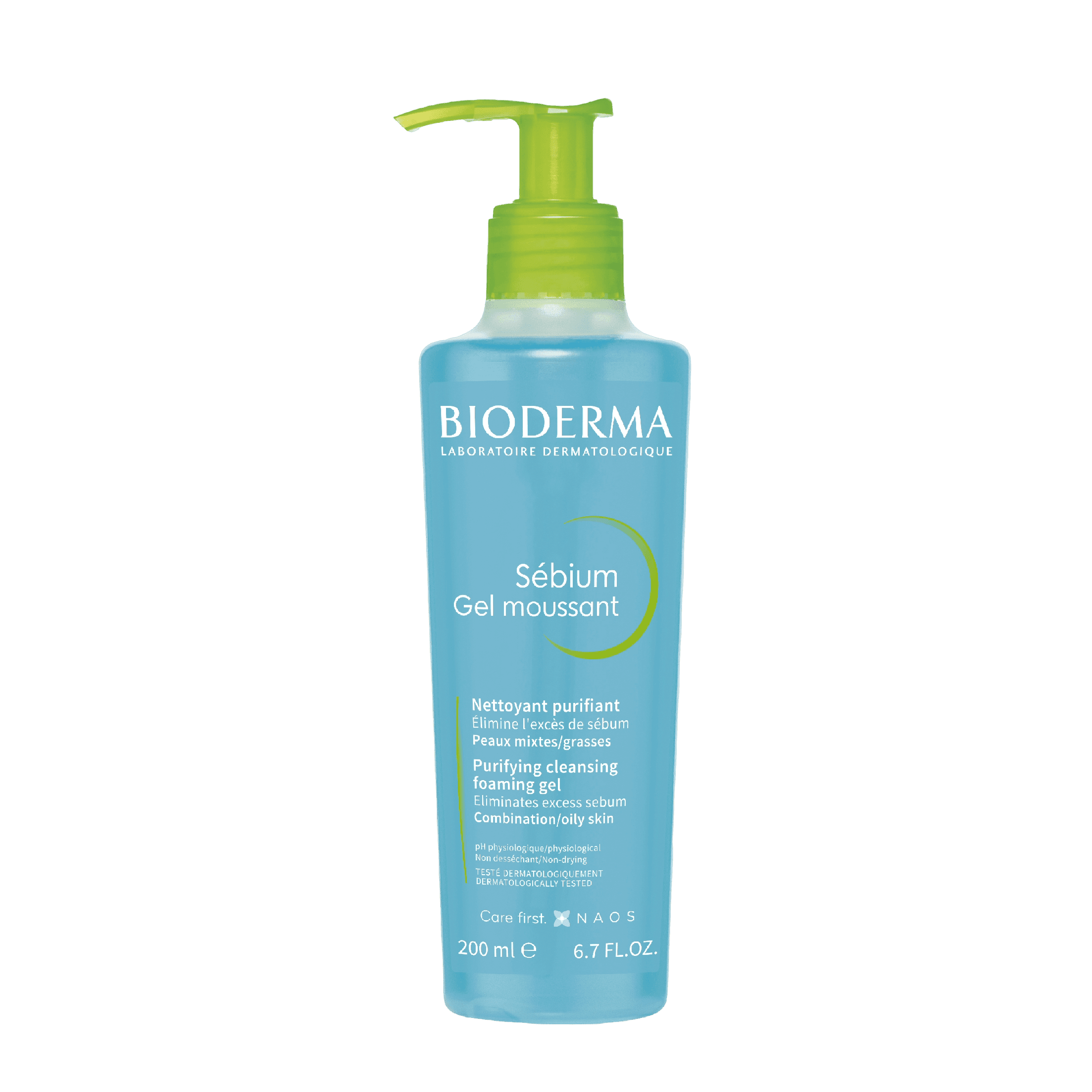 Bioderma Sebium Gel Moussant 200 ml facial cleanser for combination to oily skin. Purifying foaming gel removes excess oil and impurities while maintaining skin balance.
