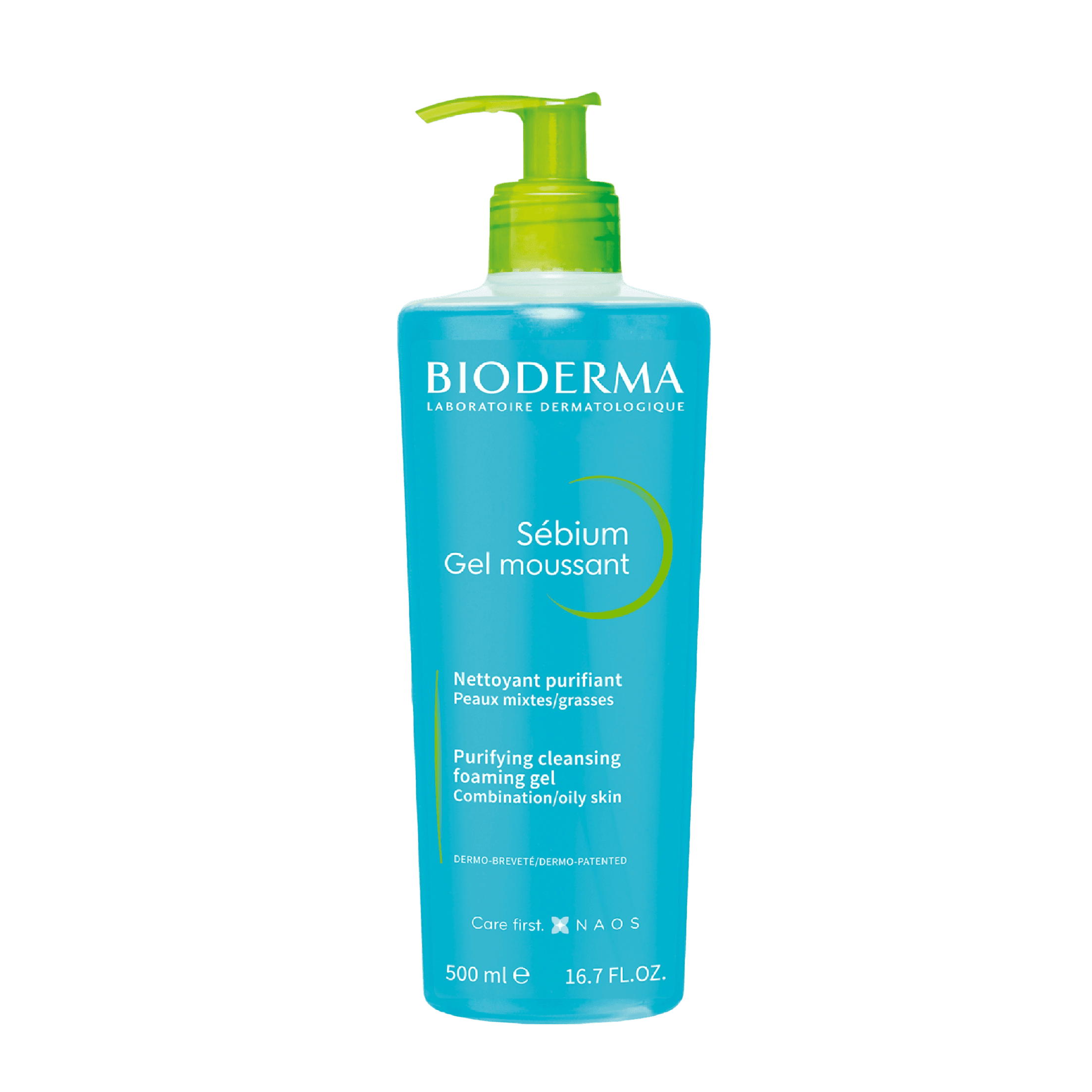 Bioderma Sebium Gel Moussant 500 ml facial cleanser for combination to oily skin. Purifying foaming gel removes excess oil and impurities while maintaining skin balance.