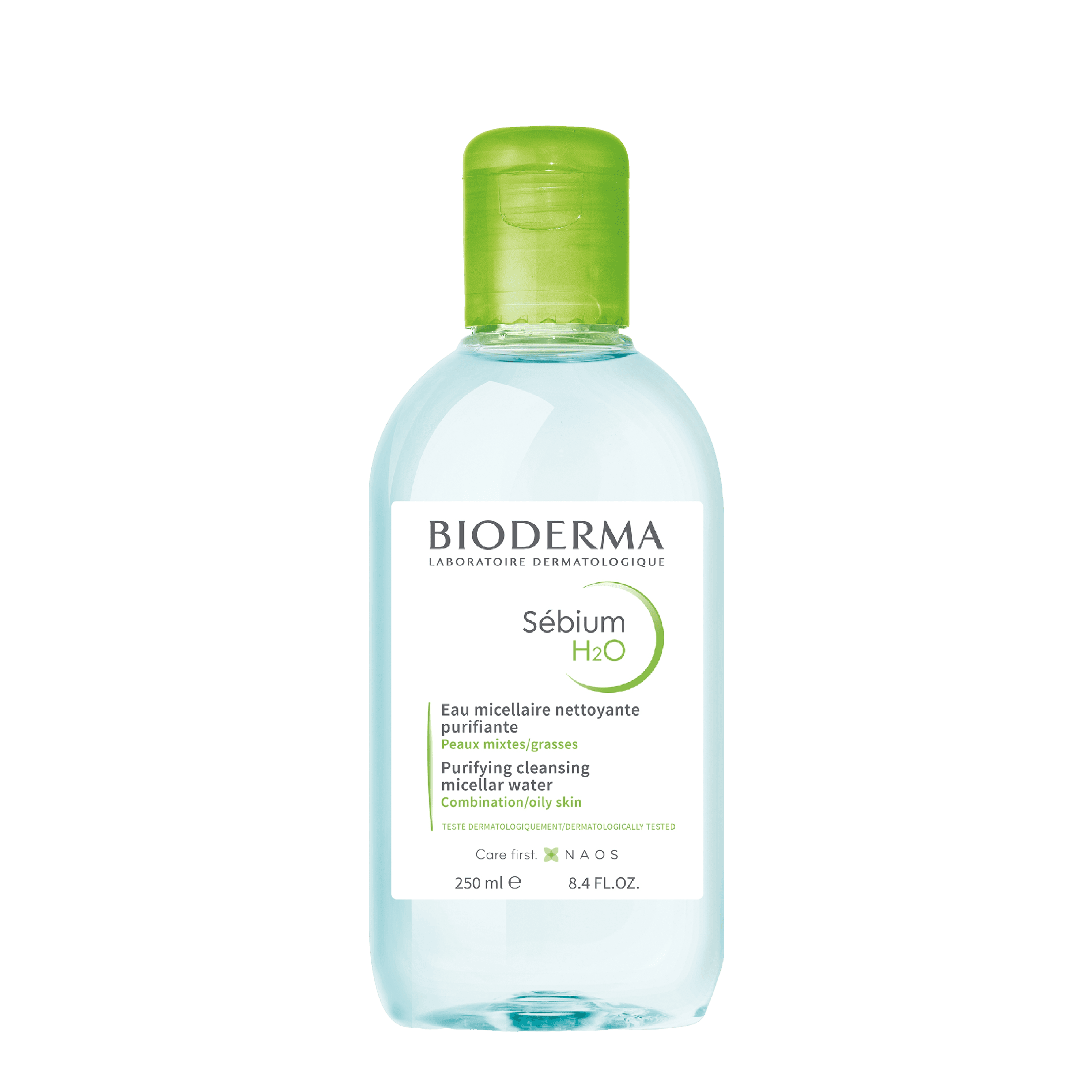 Bioderma Sebium H2O Micellar Water 250 ml is a purifying facial cleanser for combination to oily skin. It removes makeup, excess oil, and impurities while maintaining skin balance.