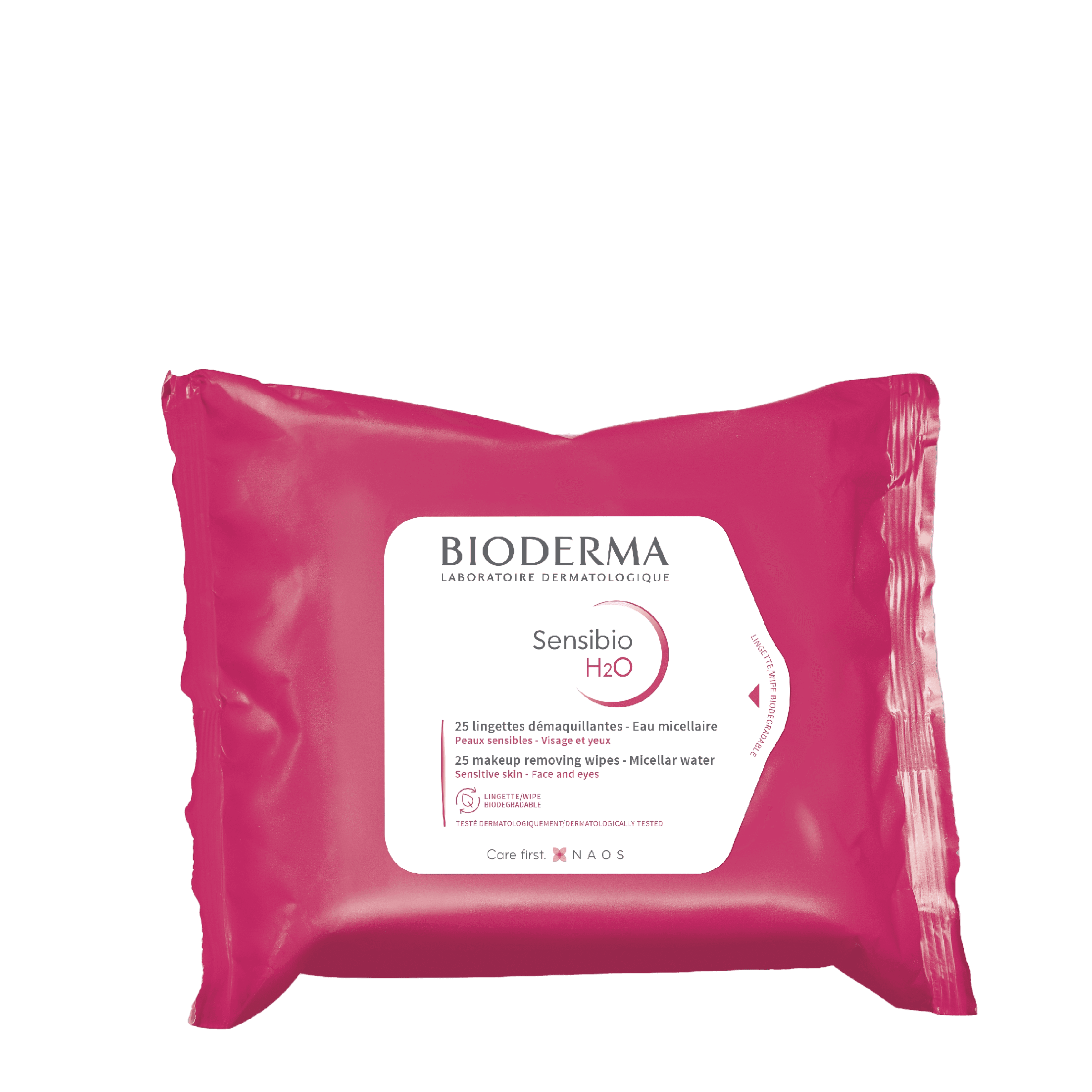 Bioderma Sensibio H2O Makeup Removing Wipes 25 Pieces gently cleanse sensitive skin, removing makeup and impurities with micellar water technology.