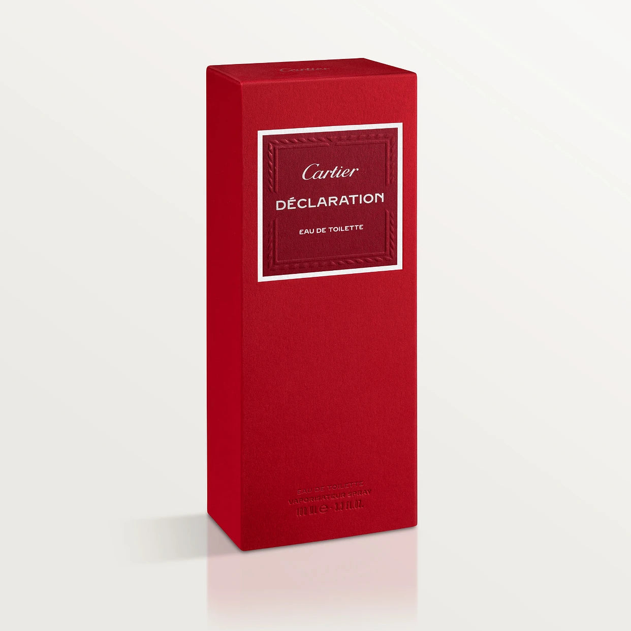 Cartier Declaration Eau De Toilette 100 ml red box packaging, emphasizing luxury men's fragrance in health and beauty category.
