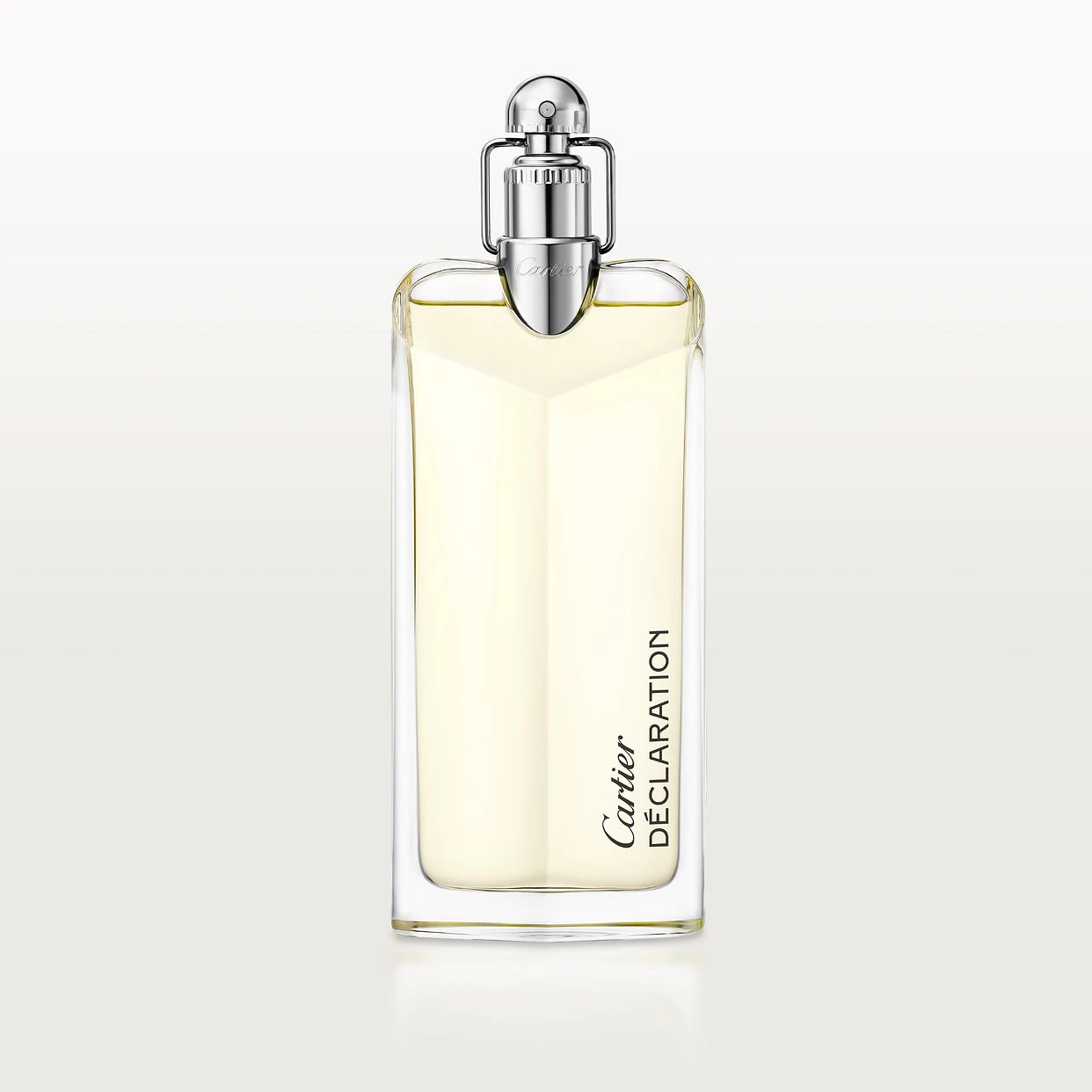 Cartier Declaration EDT 100 ml bottle with silver cap and clear design, a timeless men's fragrance with woody floral musk notes.