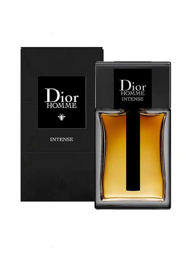 Dior Homme Intense 100 ml with original box packaging, showcasing the rare 2014 leather parfum for men with Tuscan Iris and Italian Orange notes.
