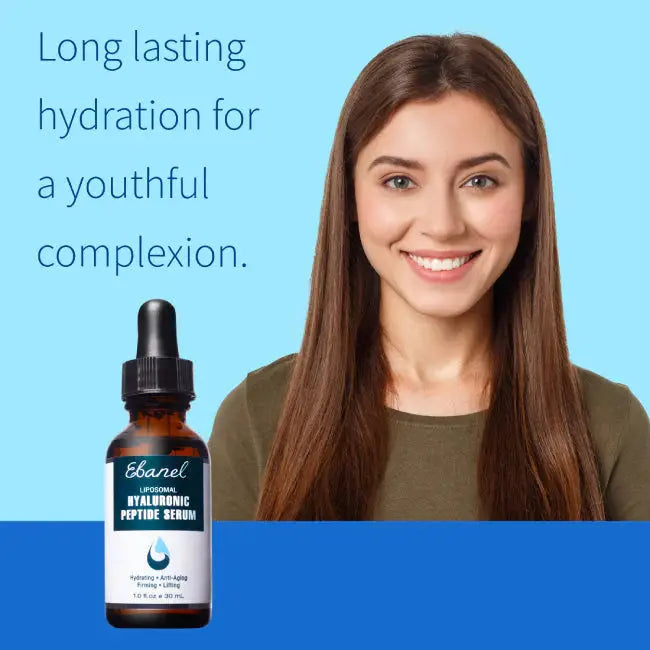 Ebanel Liposomal Hyaluronic Peptide Serum promotes long-lasting hydration for a youthful complexion. Ideal for anti-aging and skin firming.