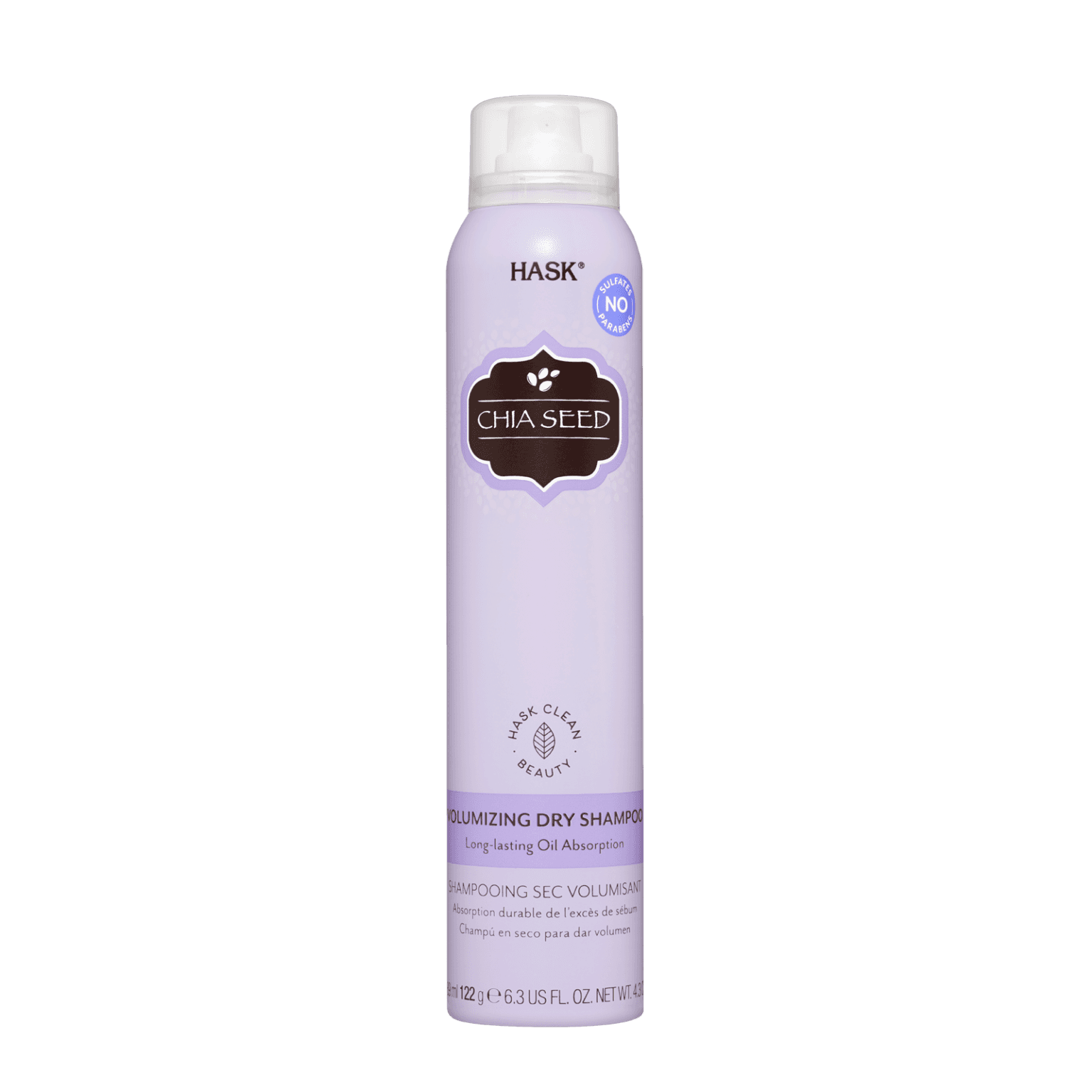 Hask Chia Seed Volumizing Dry Shampoo 122 g for refreshing hair between washes. Lightweight formula absorbs excess oil and adds volume for all hair types.