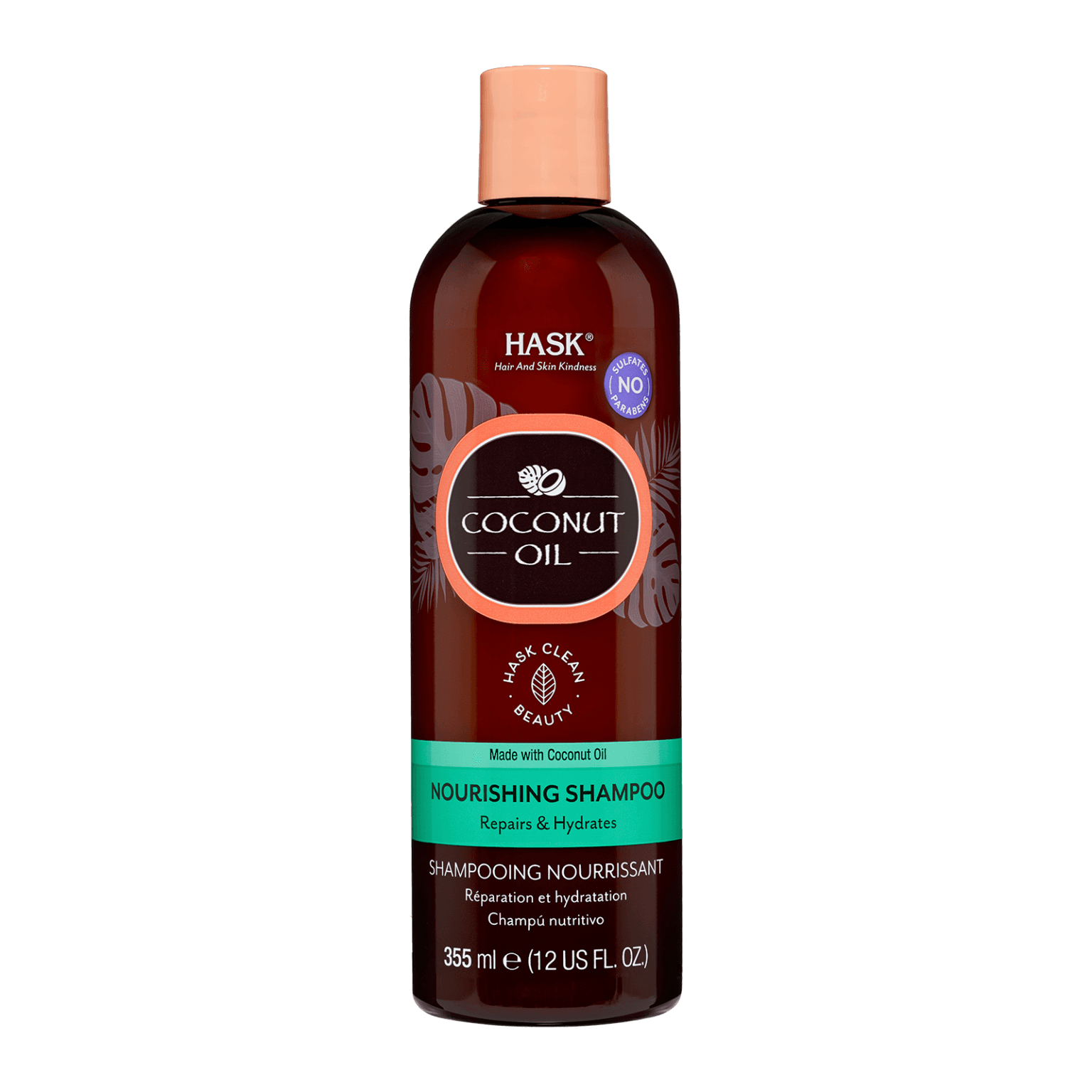 Hask Coconut Oil Nourishing Shampoo 355 ml deeply hydrates and repairs dry, damaged hair. Free from sulfates and parabens for a gentle cleanse.