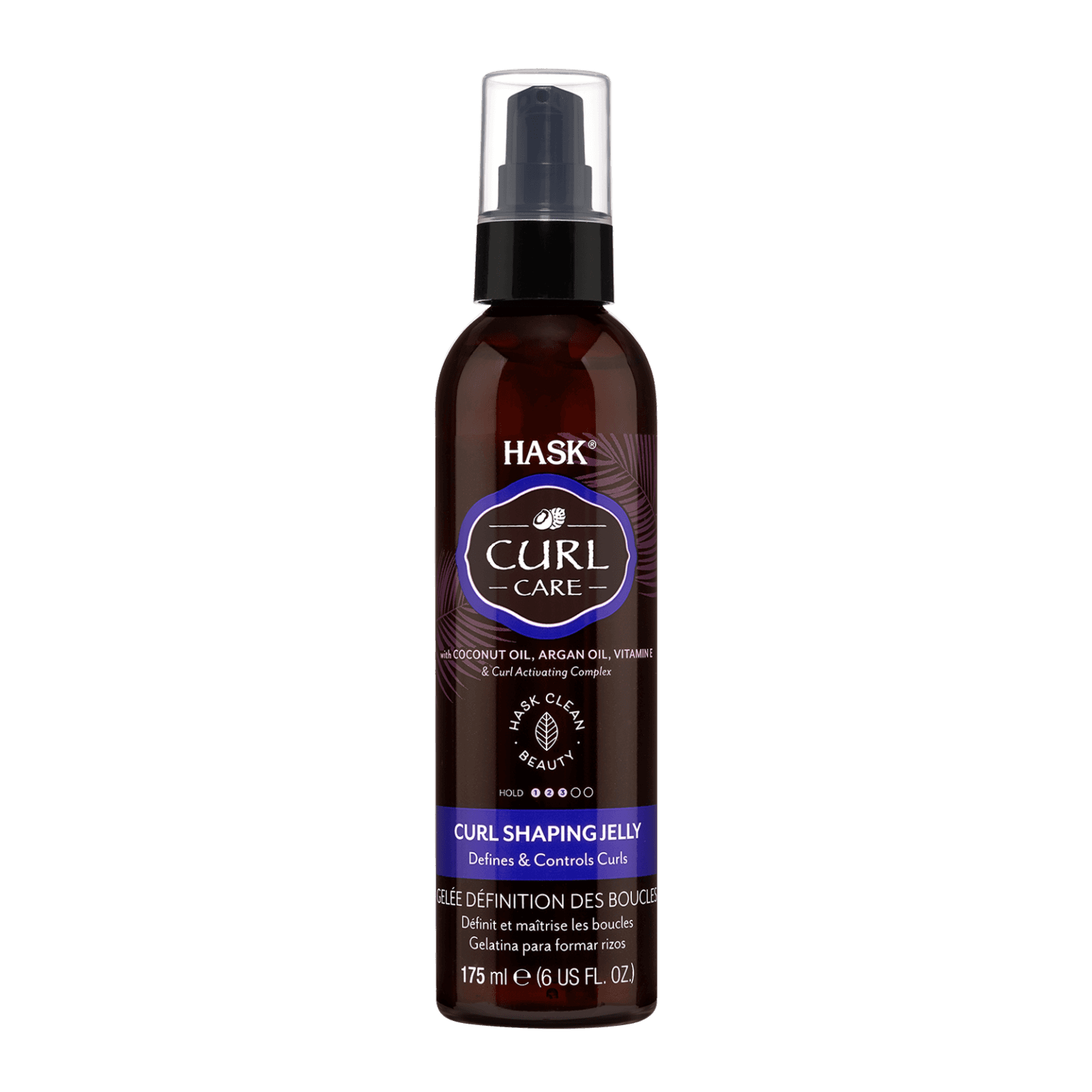 Hask Curl Care Curl Shaping Jelly 175 ml for defining and controlling curls. Infused with coconut oil, argan oil, and vitamin E for frizz-free styling.
