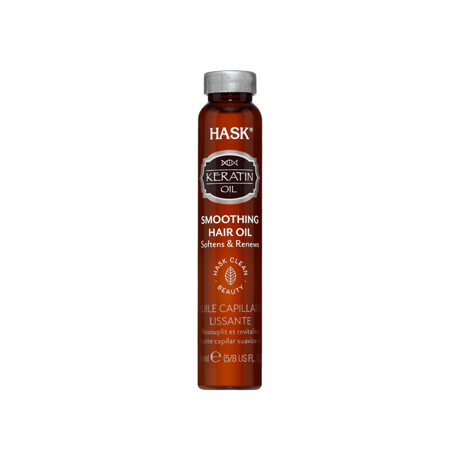 Hask Keratin Oil Smoothing 18 ml hair oil for frizz control and damaged hair repair. Infused with keratin protein for smooth, shiny, and healthy hair.
