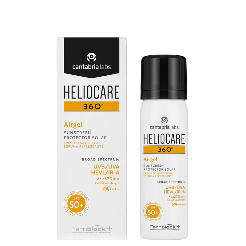 Heliocare 360 Airgel SPF 50+ Sunscreen 60 ml with box, dermatologically tested sunblock for all skin types and post-procedure skincare.