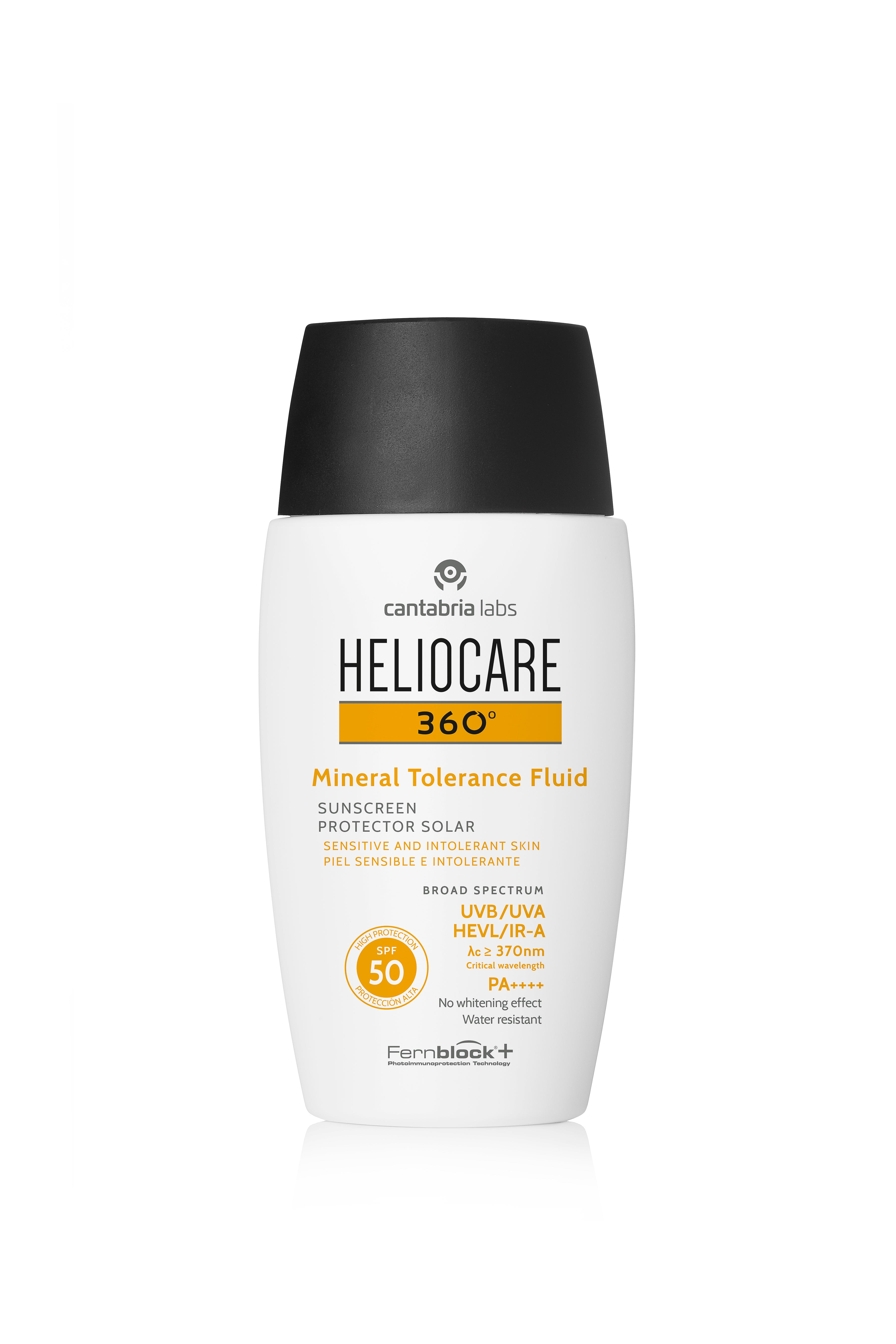 Heliocare Mineral SPF50 sunscreen bottle for sensitive skin, featuring 100% mineral filters and water-resistant formula for UVA/UVB protection.