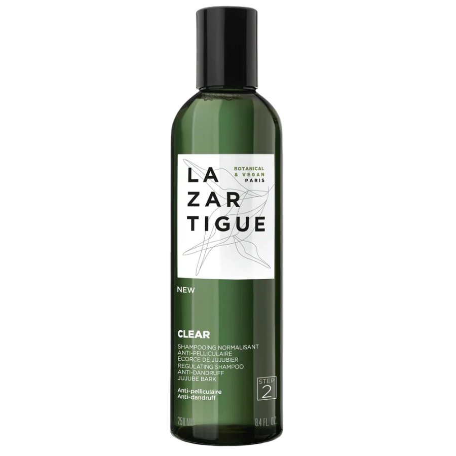 Lazartigue Step 2 Shampoo - Anti-Dandruff Solution in 250ml green bottle with botanical formula for oily and sensitive scalps.