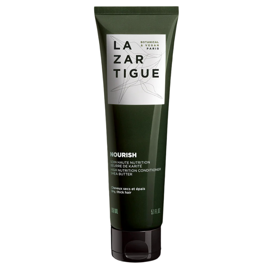 Lazartigue Nourishing Vegan Conditioner 150 ml tube for dry and over-processed hair, enriched with shea butter for silky shine and softness.