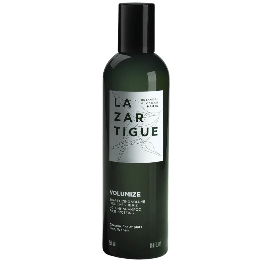 Lazartigue Volumize Shampoo 250 ml bottle with rice proteins, a vegan and silicone-free formula for fine hair volume and shine.