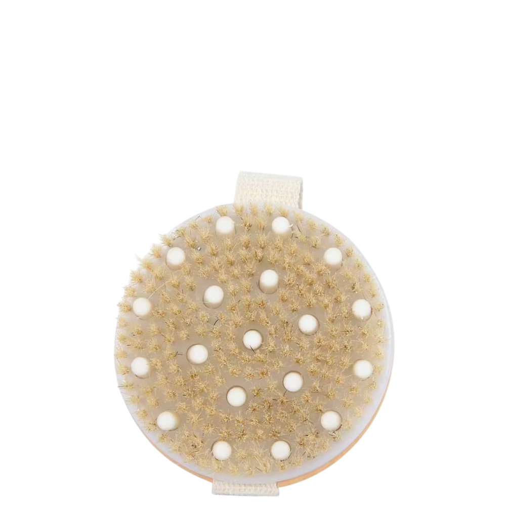 Mermaid Dry Brush with firm bristles and massage nodes for stretch marks and cellulite treatment. Ideal manual massage tool for smoother skin.