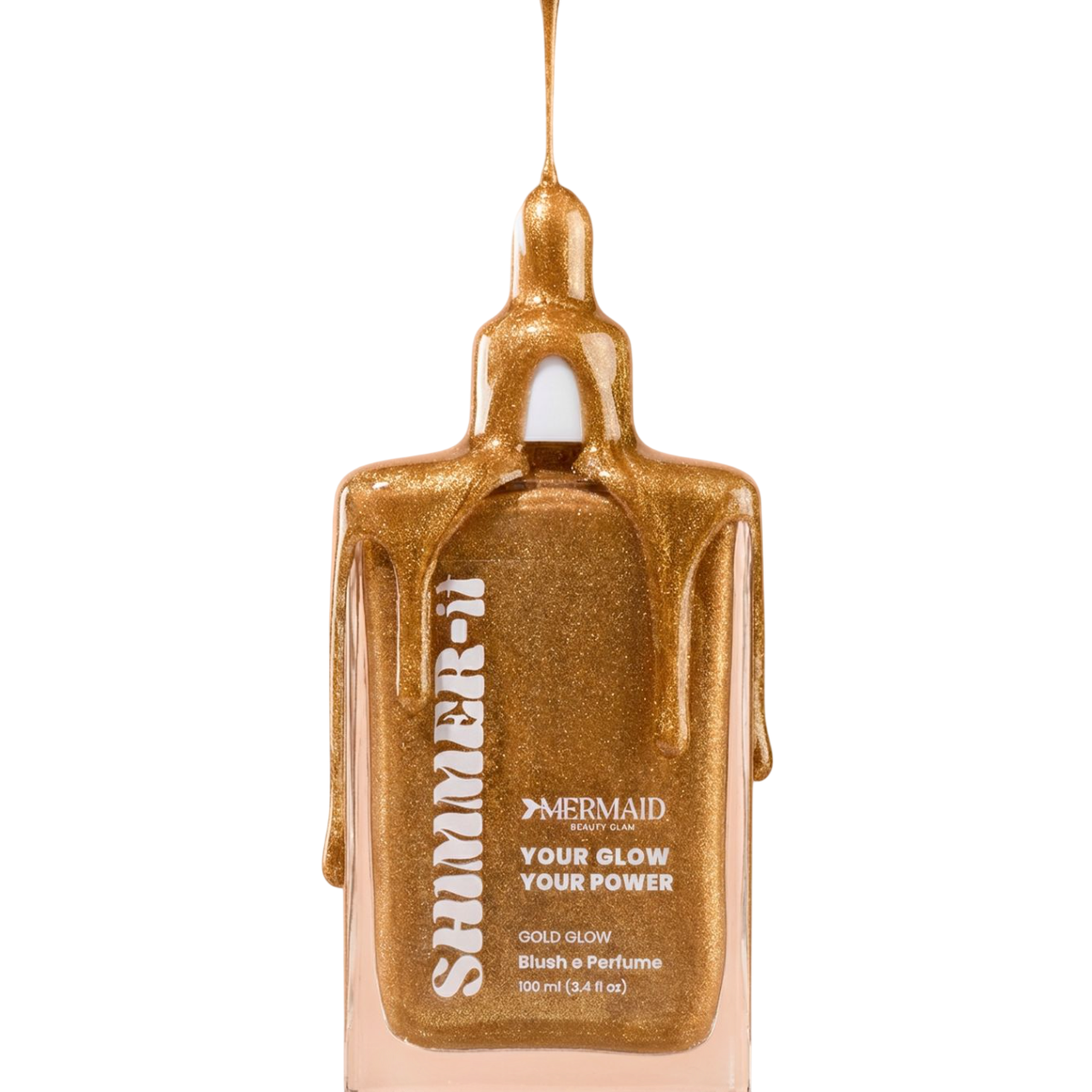 Mermaid Pink Oil - Shimmering Body Oil in gold glow shade with luxurious dripping design, 100 ml bottle for radiant skin and soft shimmer.