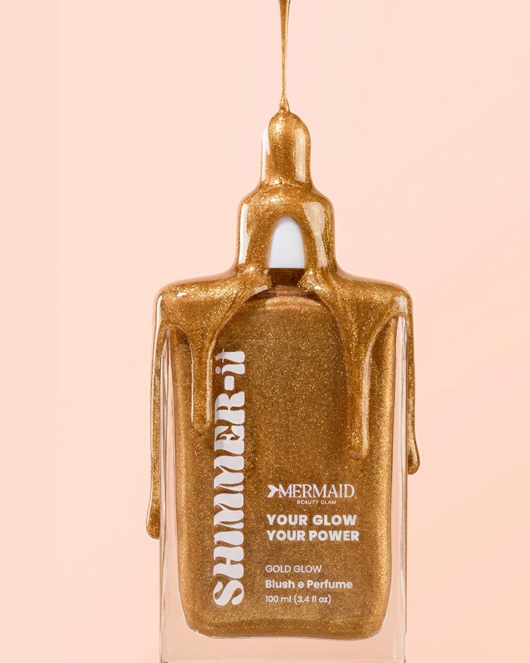 Mermaid Pink Oil - Shimmering Body Oil in 100 ml bottle with gold shimmer and Blushe perfume, ideal for very dry skin and radiant glow.
