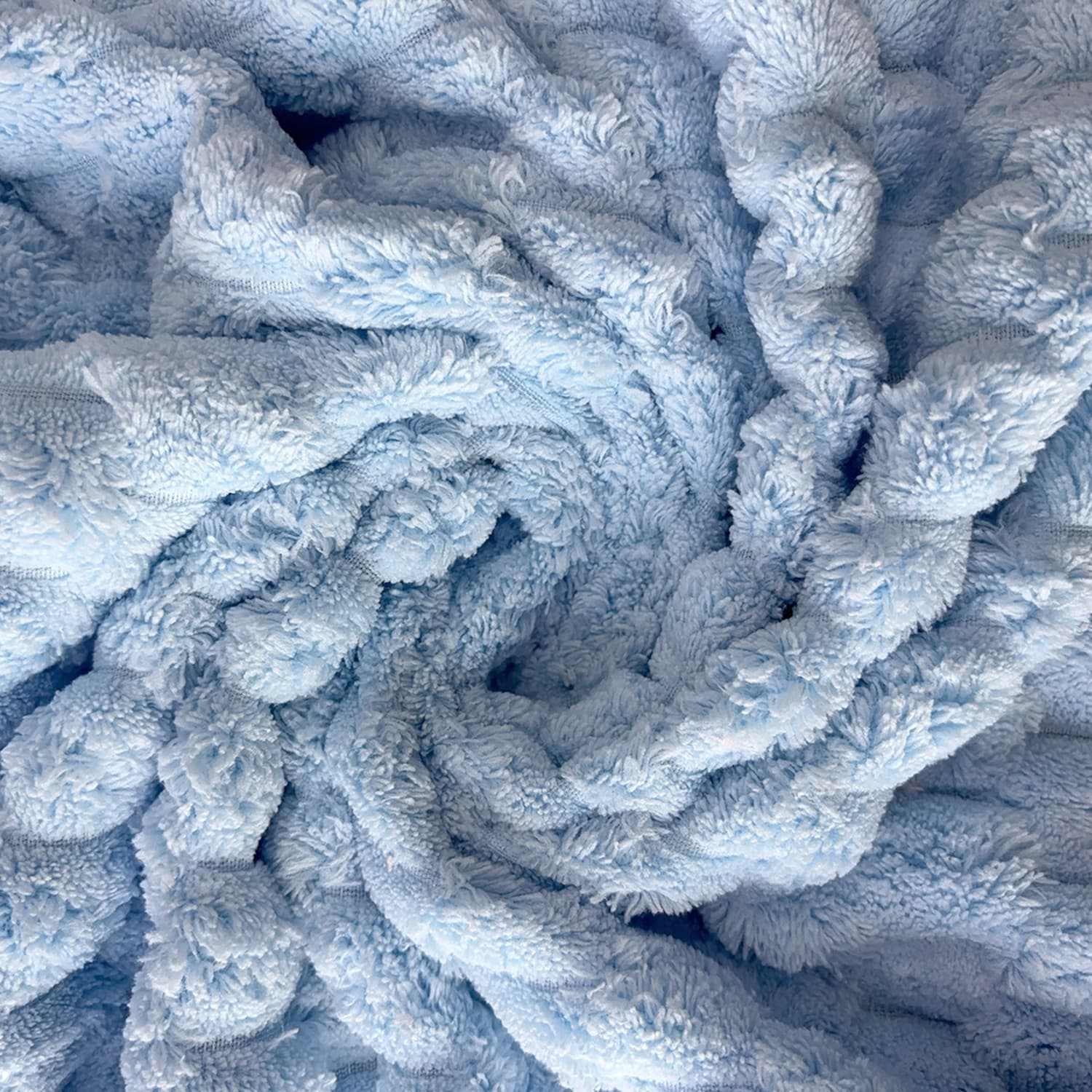 Detailed view of blue Mermaid Hair Towel highlighting plush microfiber fabric for gentle drying and reduced hair breakage.