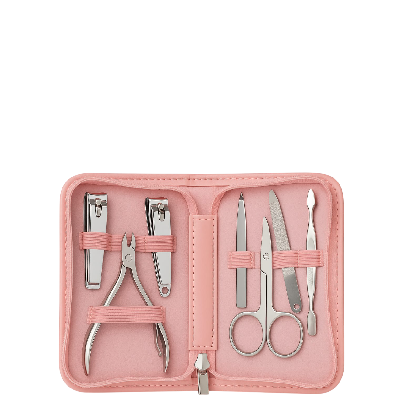 Complete Manicure Set - Mermaid Nail Care Kit in pink case with nail clippers, scissors, cuticle tools, and file for at-home nail grooming.