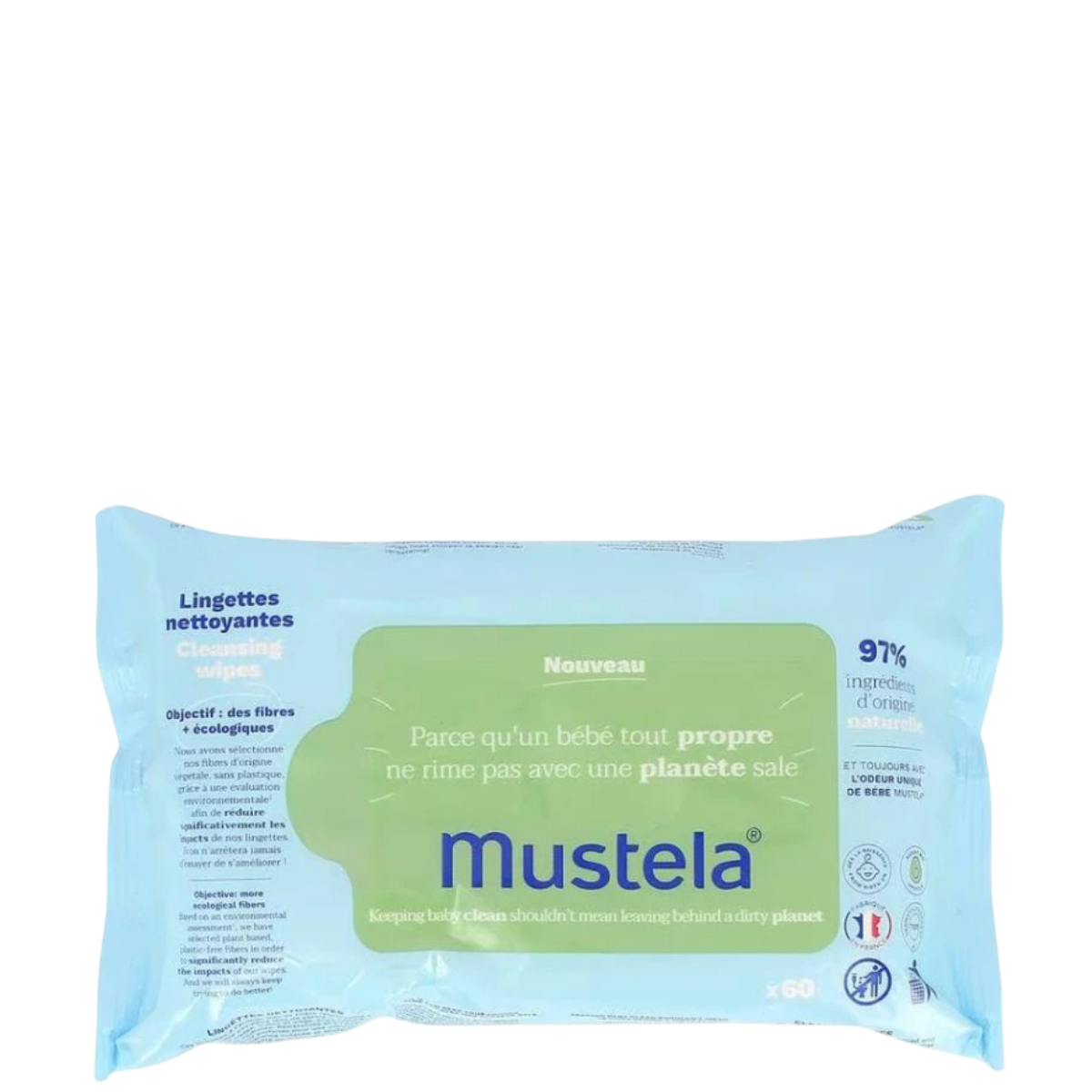 Mustela Wipes 70pcs - Avocado Baby Cleansing for soft, hydrated skin. Eco-friendly baby wipes ideal for sensitive skin on face, hands, and diaper area.