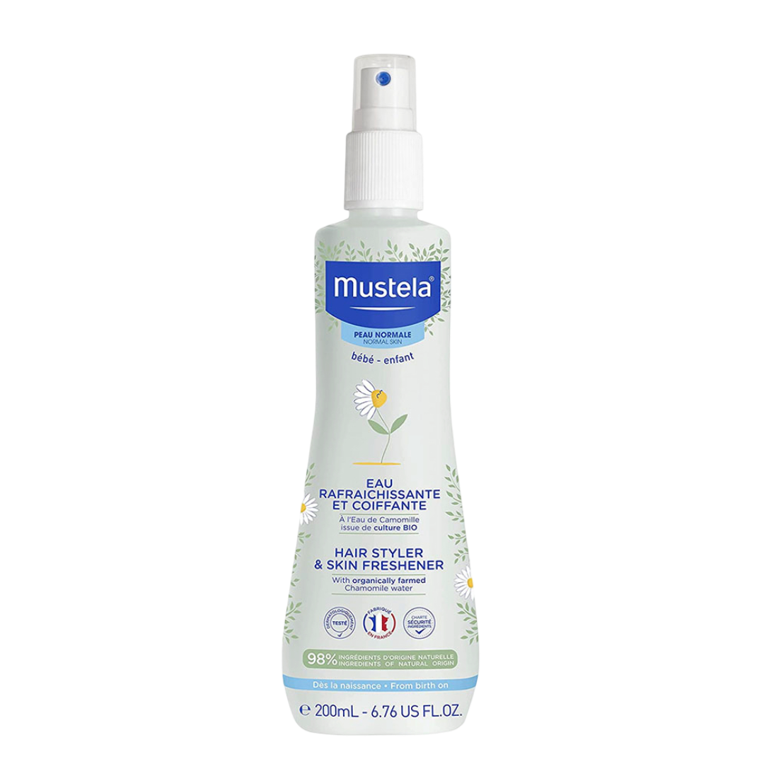 Mustela Baby Styler & Freshener 200ml for hair and skin with chamomile, ideal for sensitive baby scalp and daily care from birth.