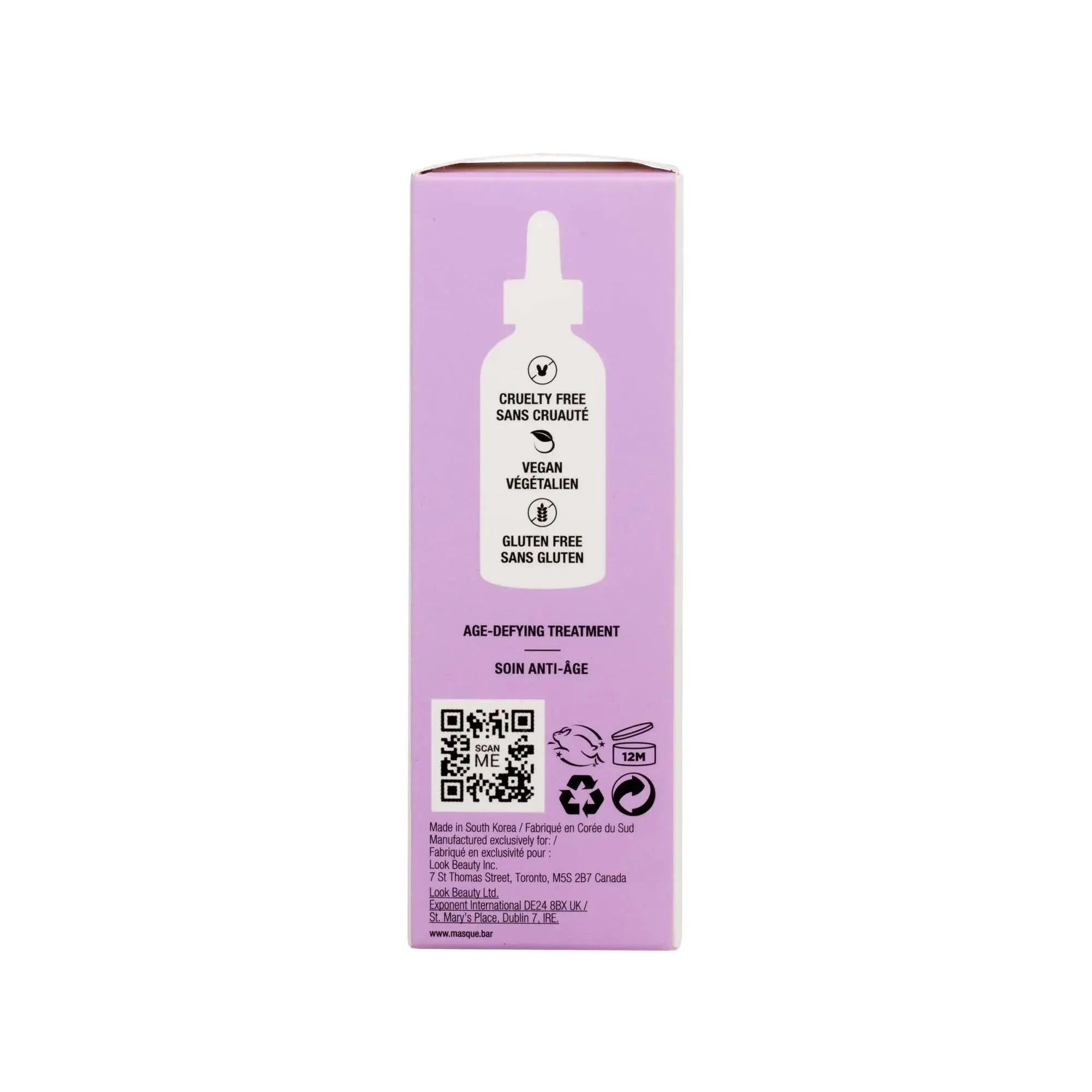Side view of My iN.gredients Retinol in Squalane Solution box highlighting cruelty-free, vegan, and gluten-free certifications.