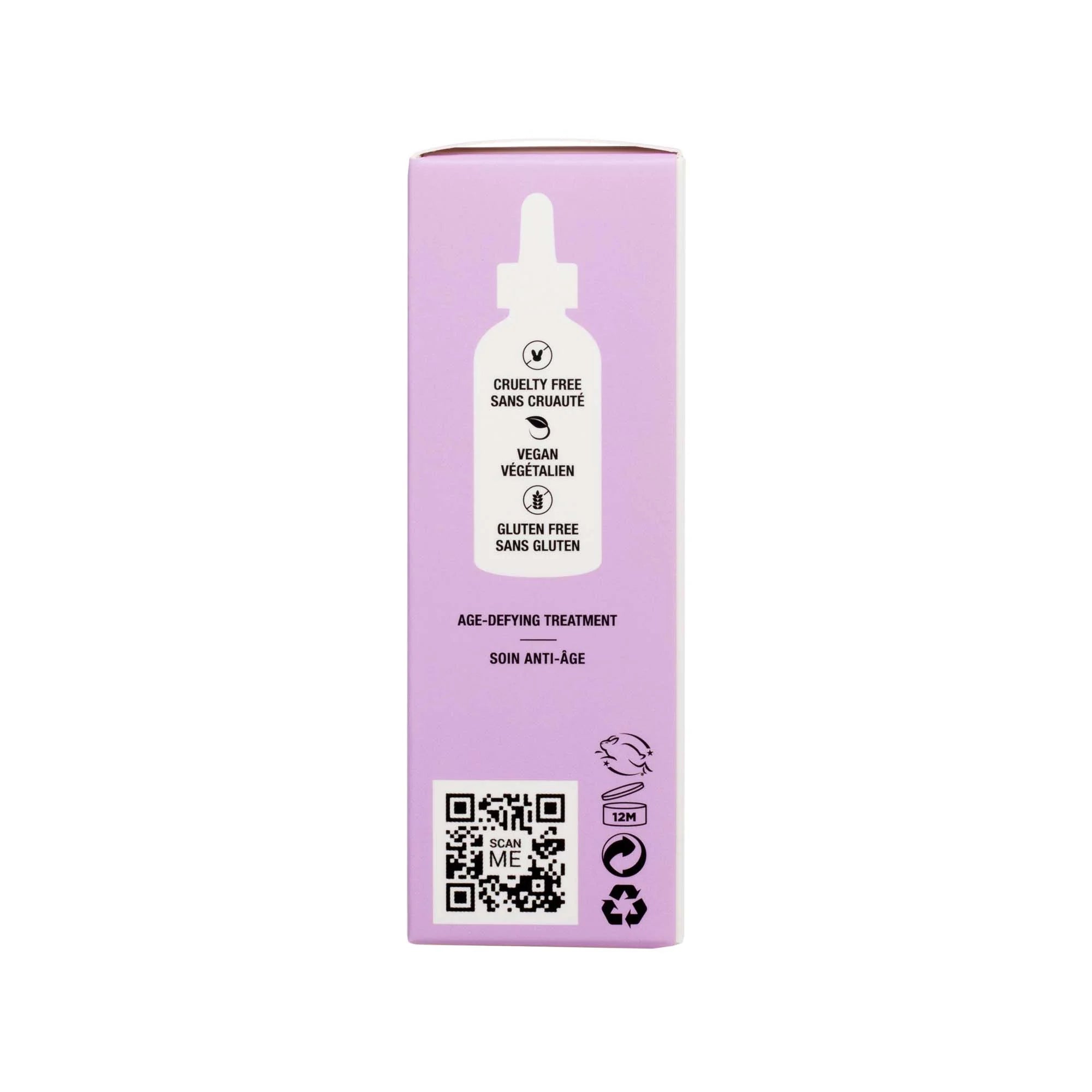 Side view of My iN.gredients Collagen + Multi-Peptide Serum 30 ml box showing vegan, cruelty-free, and gluten-free certifications.