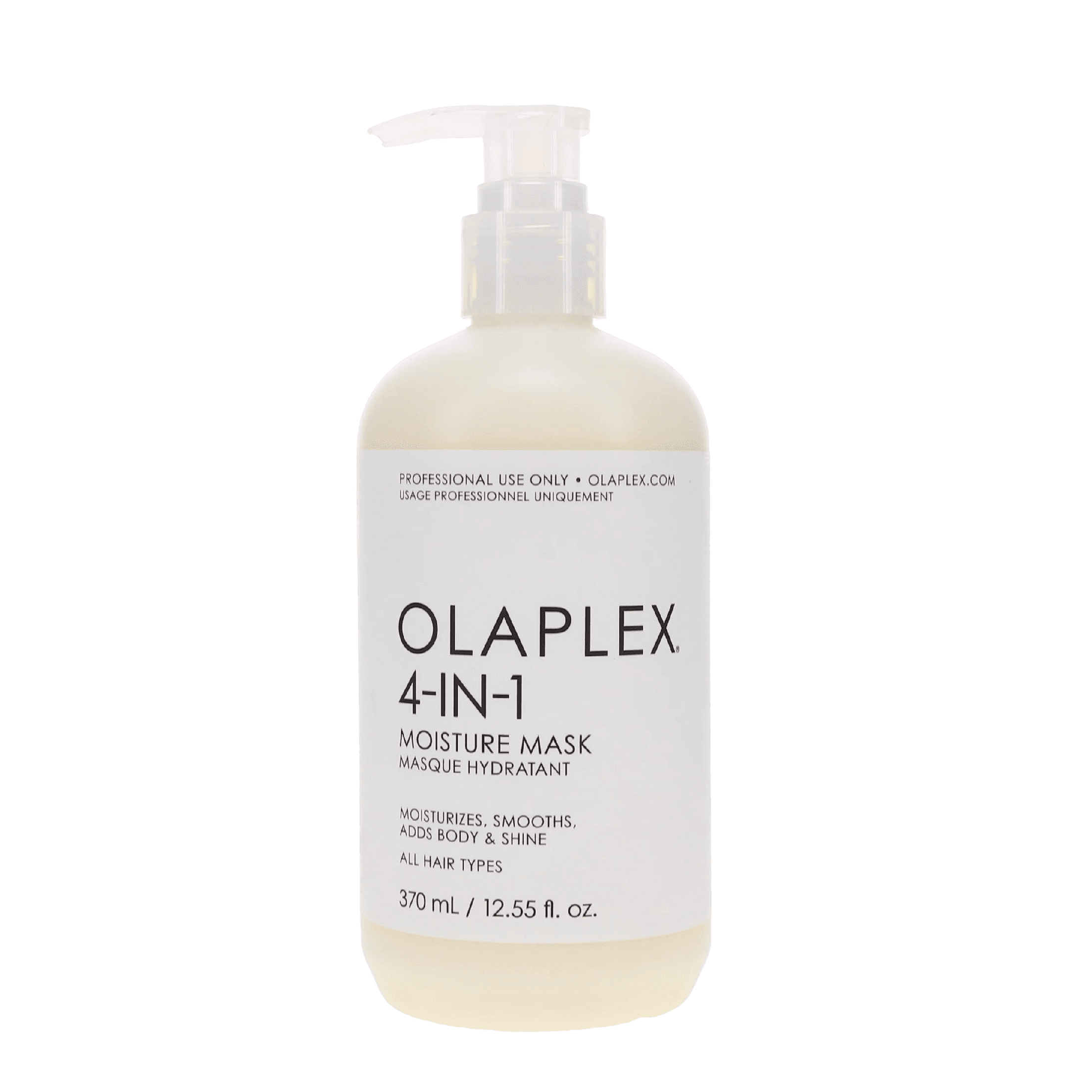 Olaplex 4-IN-1 Moisture Mask 370 ml is a professional hair treatment masque designed to deeply hydrate, repair, and add shine to damaged hair. Ideal for all hair types, this salon-exclusive formula strengthens and restores hair using Olaplex's patented Bond Building technology.