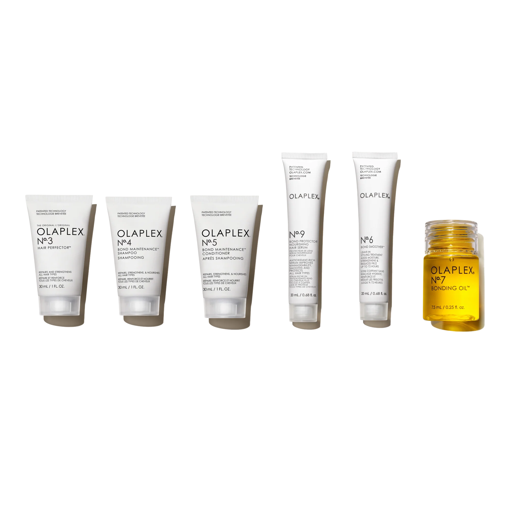 Olaplex Mini Hair Repair Kit with six mini tubes and bonding oil, ideal for restoring dry, brittle, and bleached hair.