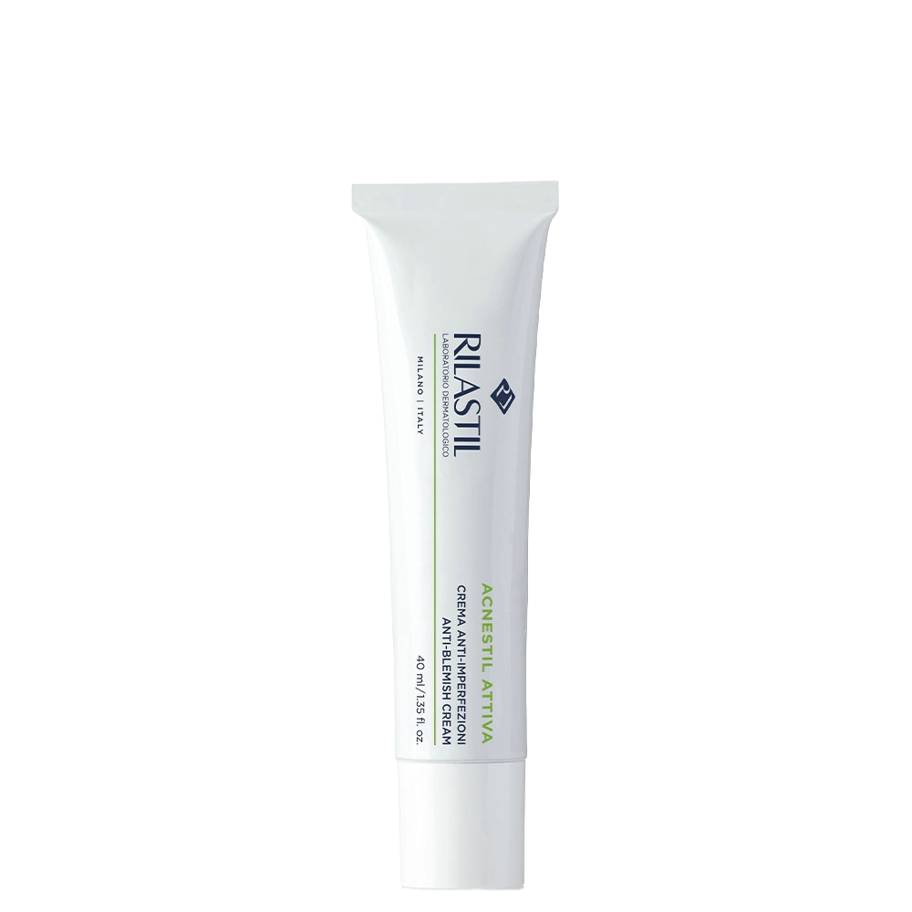 Rilastil Acnestil Anti-Blemish Cream 40 ml tube for acne treatment and oil control. Ideal for oily and combination skin with salicylic acid and niacinamide.