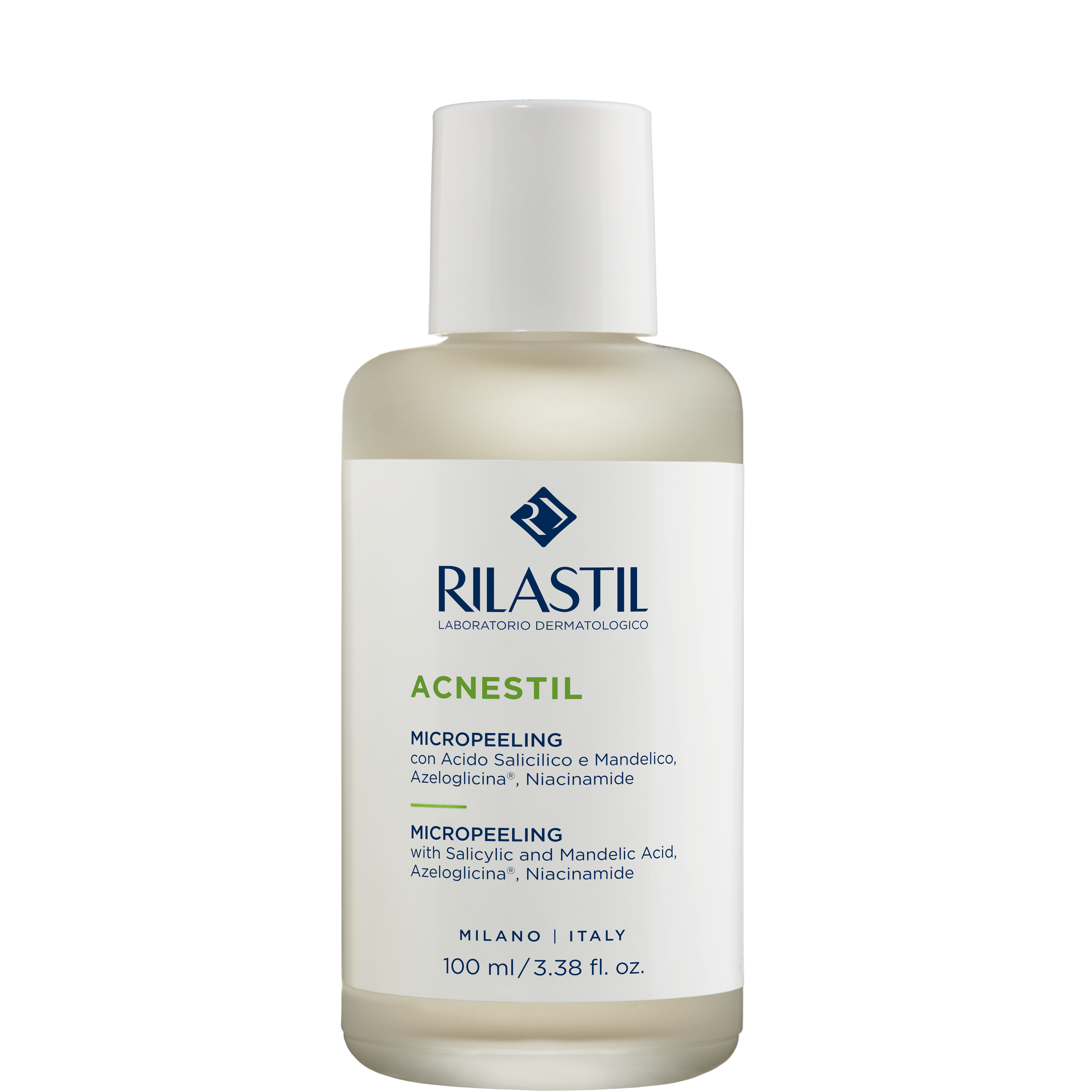 Rilastil Acnestil Micropeeling Lotion 100 ml facial toner for acne treatment with salicylic and mandelic acid. Exfoliates oily and combination skin.