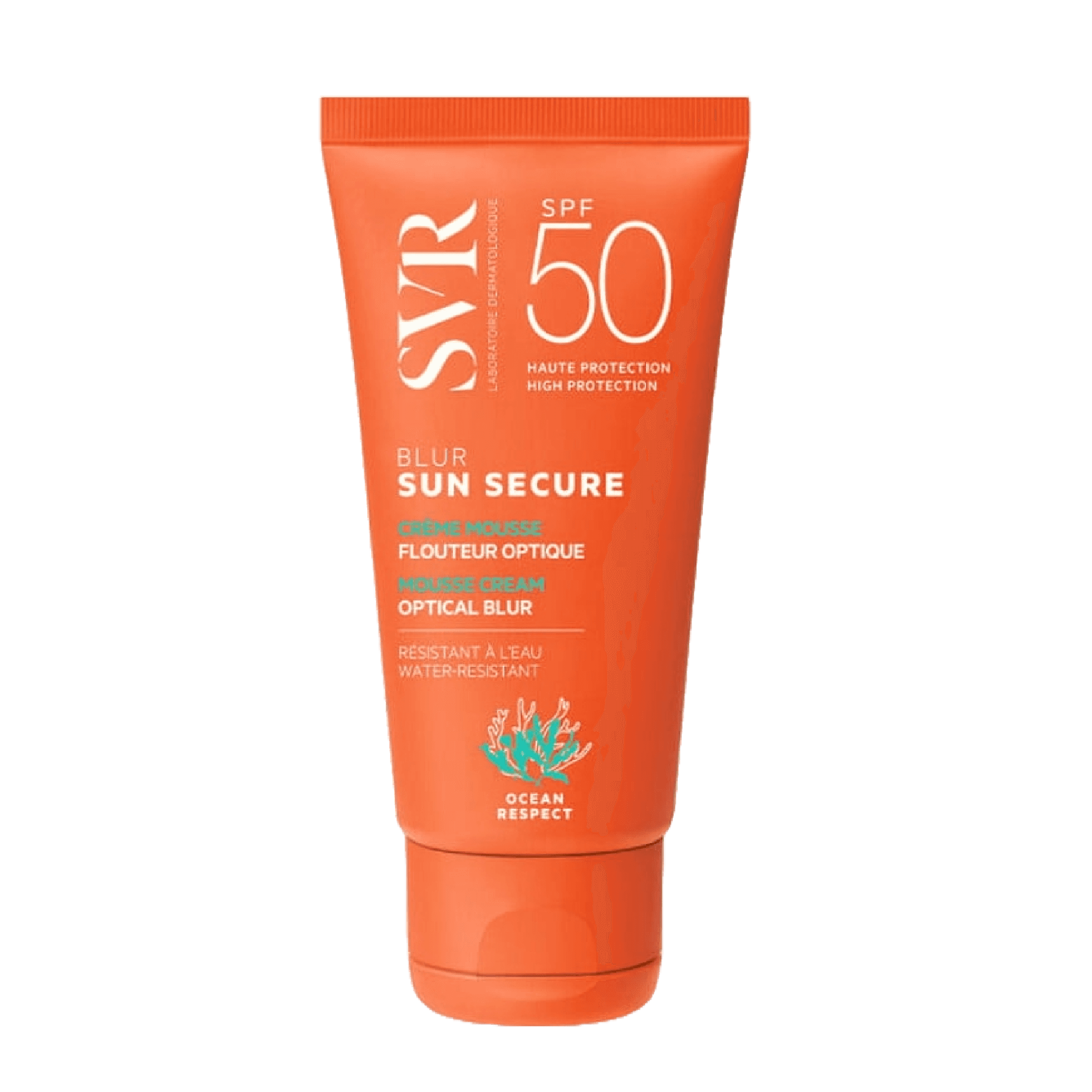 SVR Blur Sunsecure SPF50+ 50 ml sunblock offers high sun protection with a blurring effect that smooths skin and conceals imperfections. Its velvety texture provides a matte finish, making it ideal for all skin types and as a makeup primer.