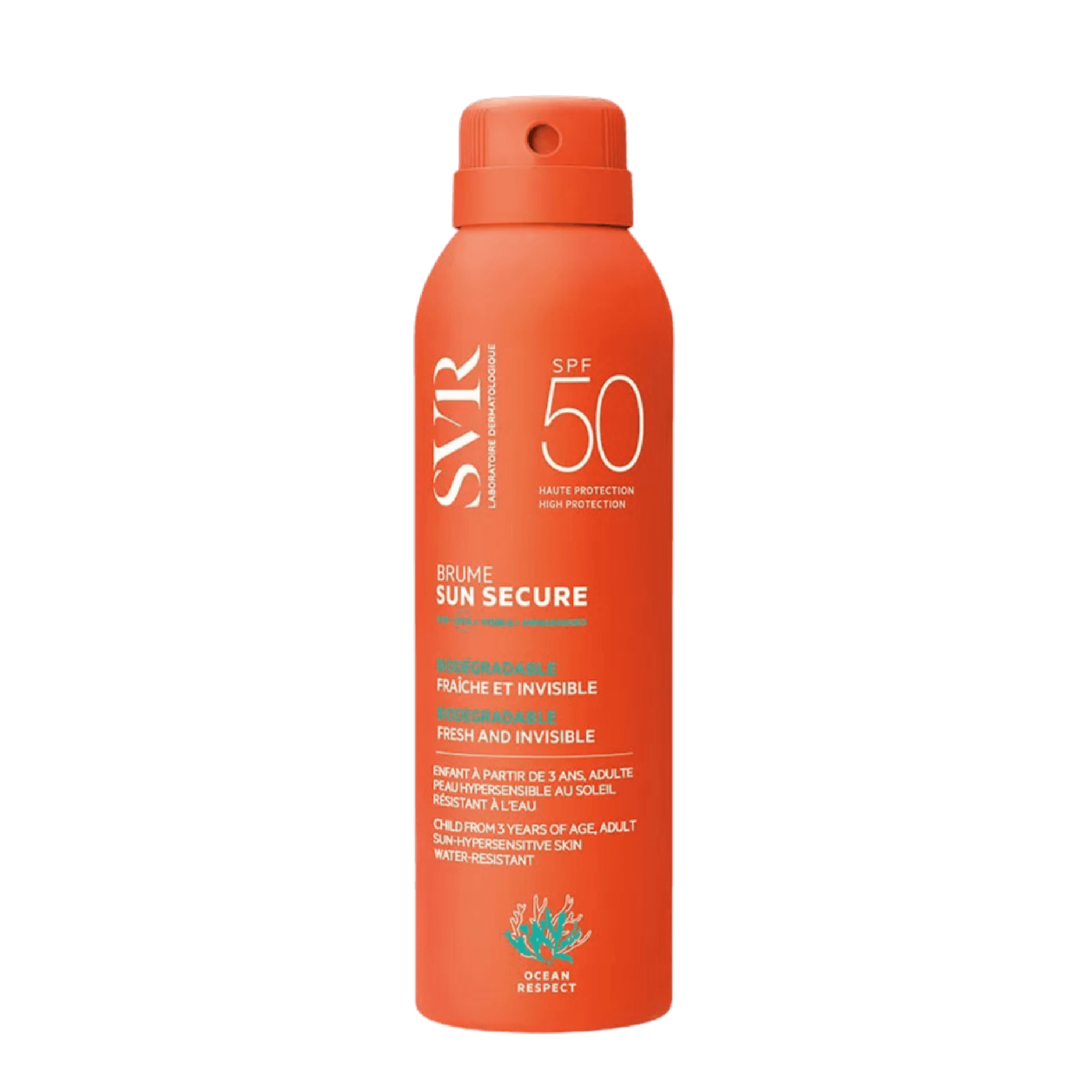 SVR Brume Sunsecure SPF50+ 200 ml sun spray offers high UVA and UVB protection with a lightweight, refreshing mist. Suitable for all skin types, including sensitive skin.