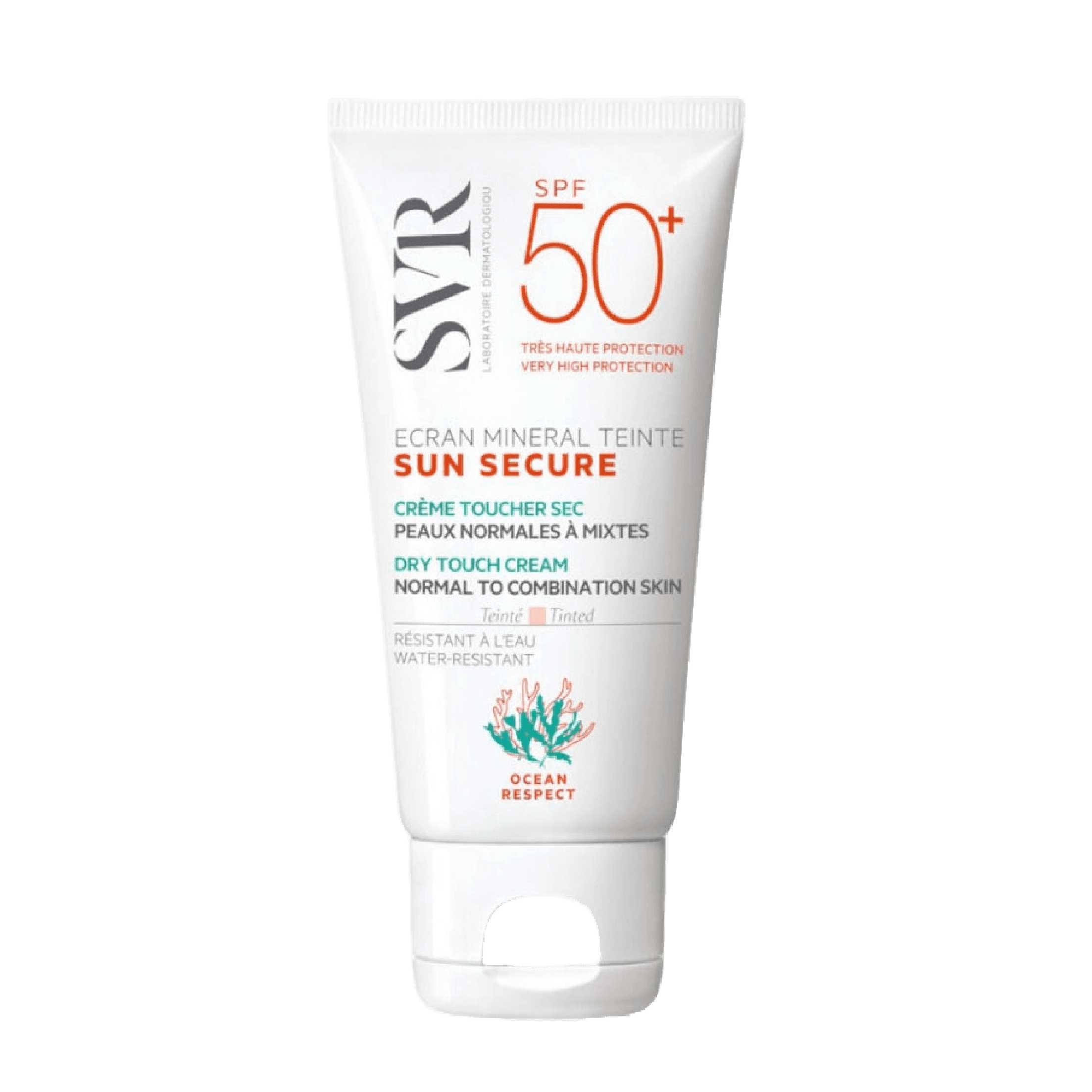 SVR Ecran Sunsecure Teinte SPF50+ 60 ml is a tinted sunblock offering high UVA and UVB protection. Ideal for normal to combination skin with a dry touch finish.