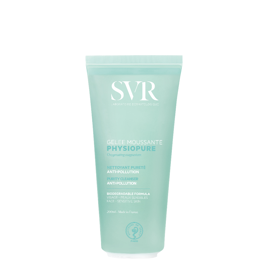 SVR Cleansing Gel - Gentle Foaming Cleanser in 200ml tube for sensitive skin. Ideal for removing impurities and makeup without drying the face.