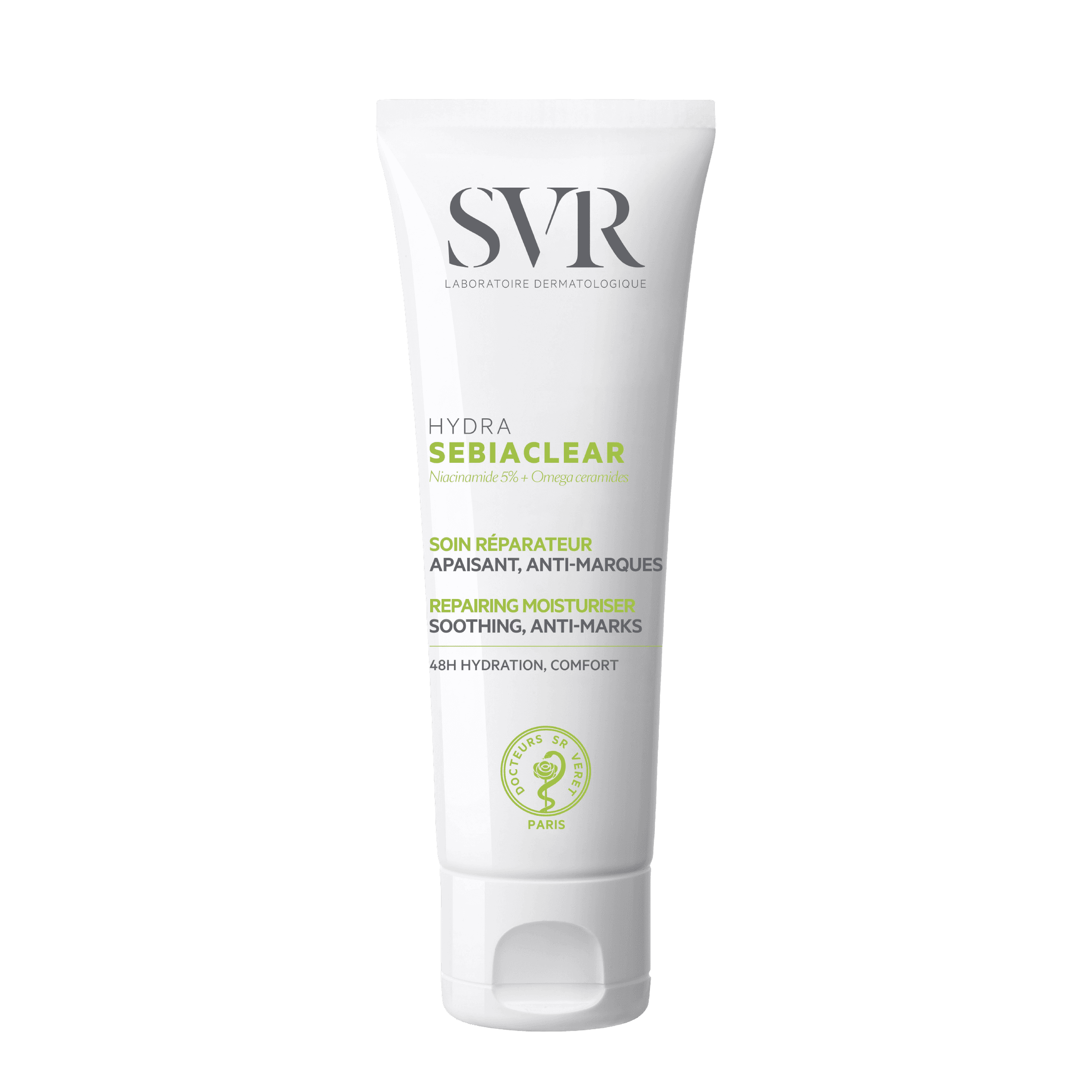 SVR Sebiaclear Hydra 40 ml facial moisturizer for oily and acne-prone skin. Hydrating cream with niacinamide to soothe, balance, and reduce excess oil.