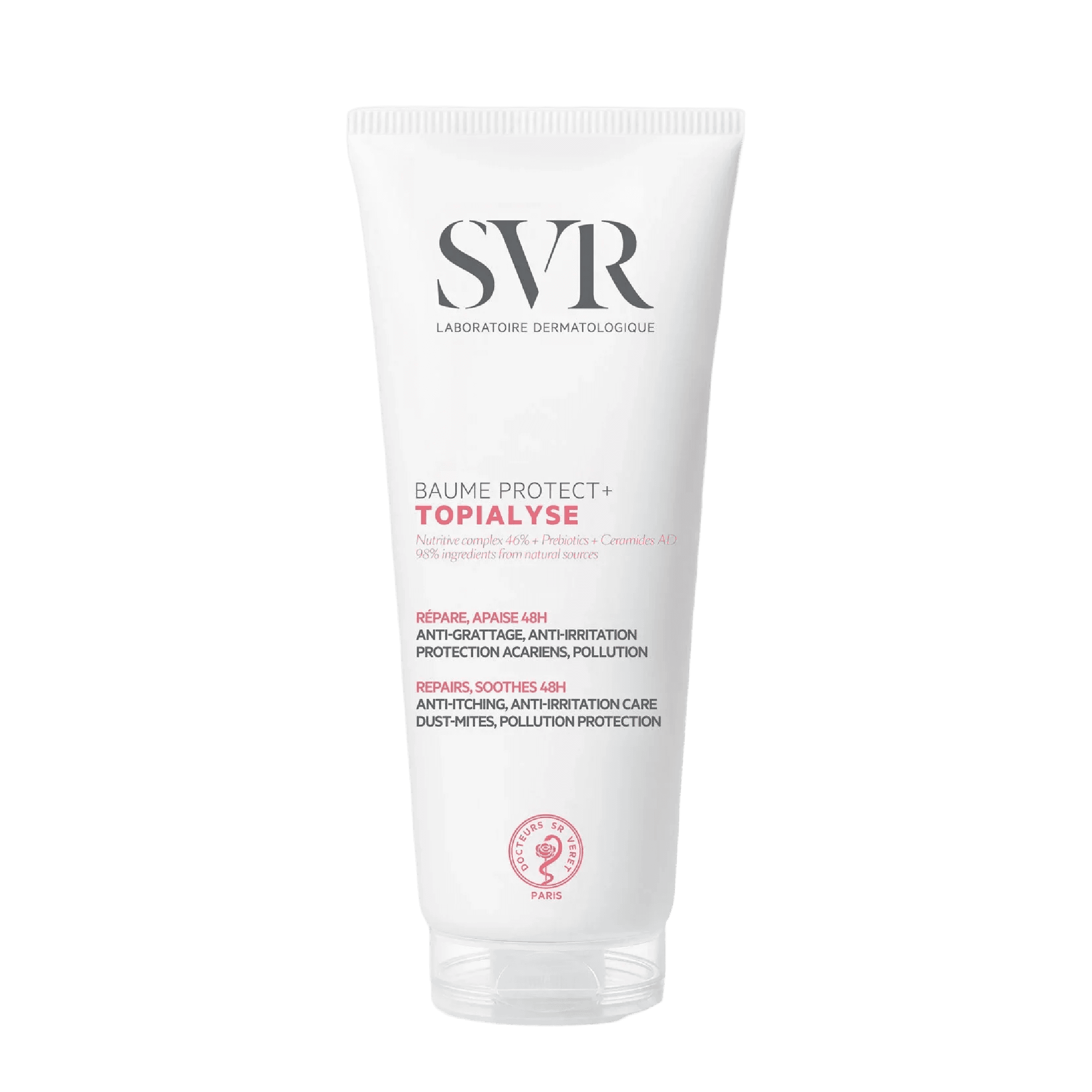 SVR Topialyse Baume Protect+ Cream 200 ml is a nourishing facial moisturizer for very dry and sensitive skin. This rich balm soothes irritation and strengthens the skin barrier.