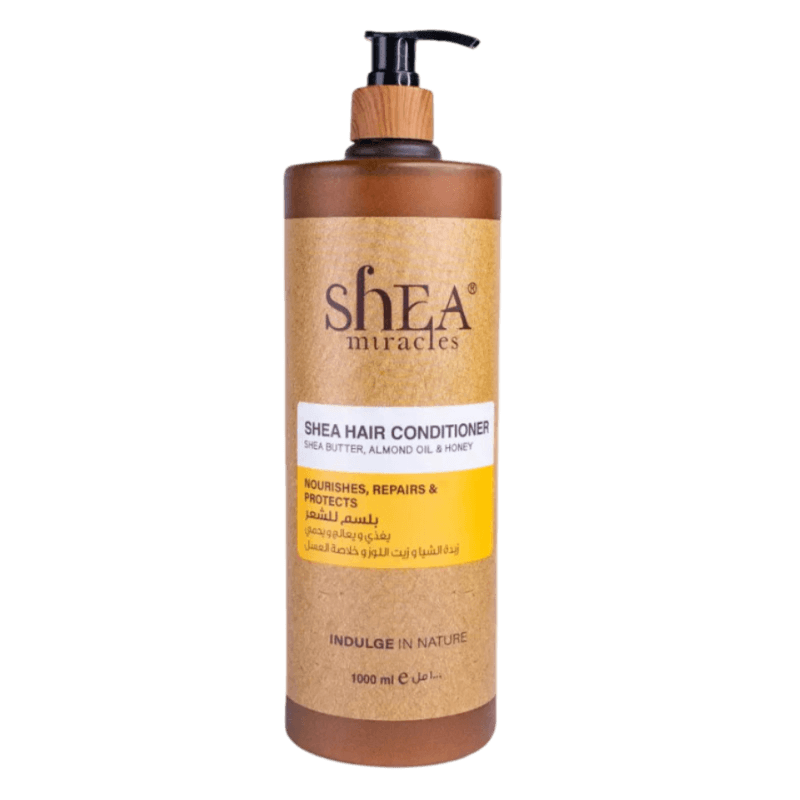 Shea Miracles Hair Conditioner 1000 ml with shea butter, almond oil, and honey for deep nourishment and repair. Ideal for dry, damaged, and frizzy hair.