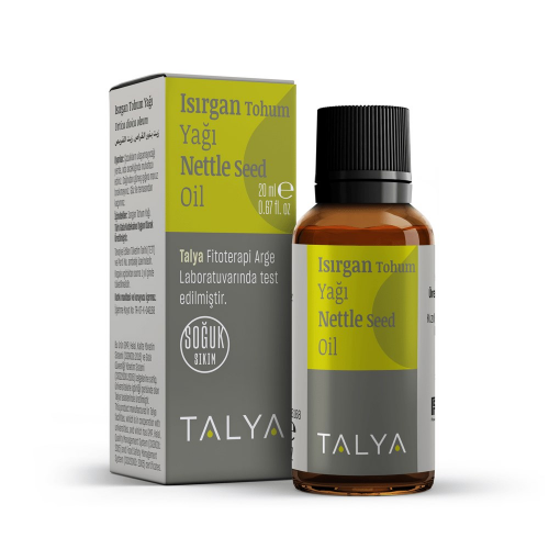 Talya Nettle Seed Oil 20ml cold-pressed essential oil for hair growth, scalp health, and dandruff relief in massage and relaxation care.