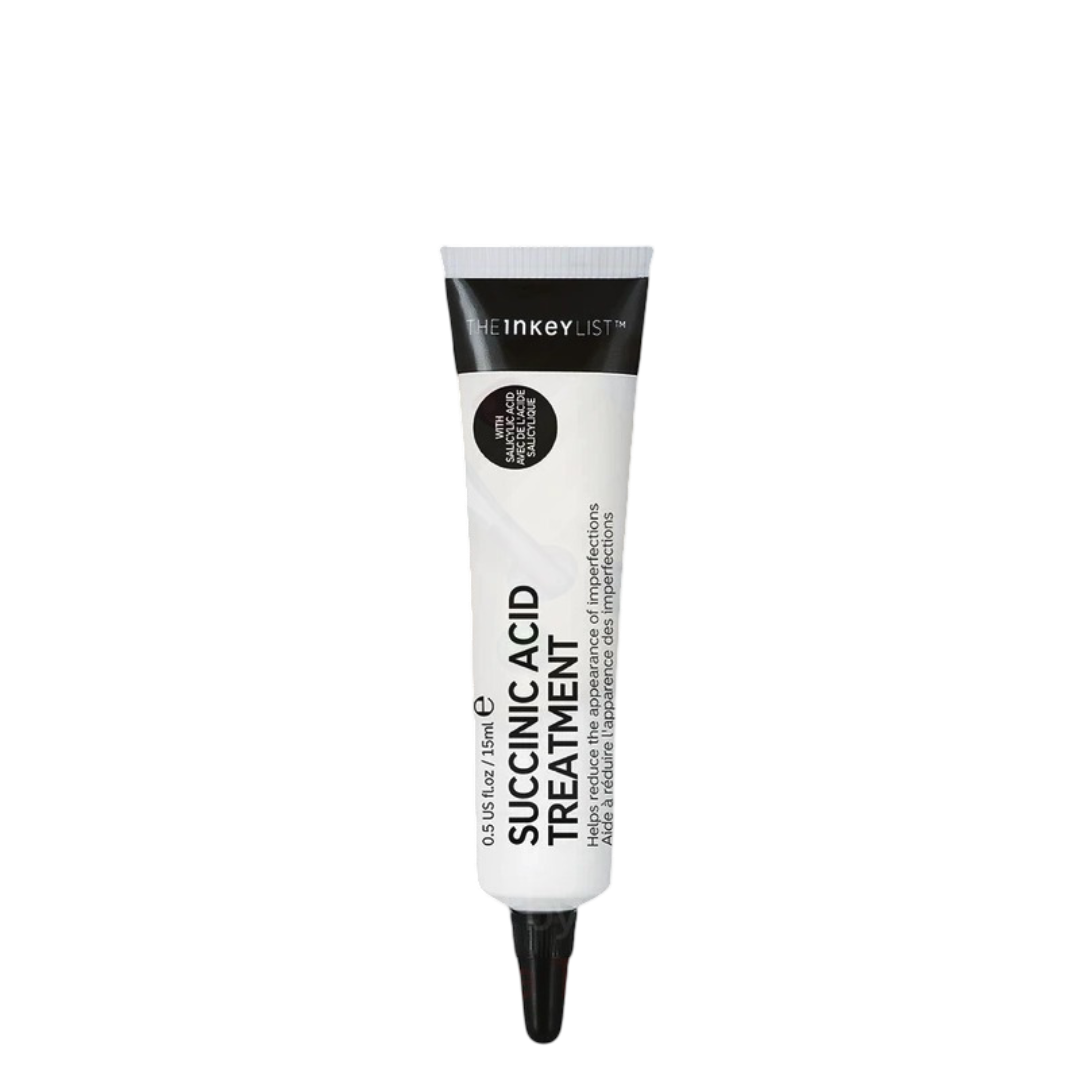 Inkey List Succinic Acid Treatment 15 ml tube for acne solution. Fast blemish care ideal for oily and combination skin types.