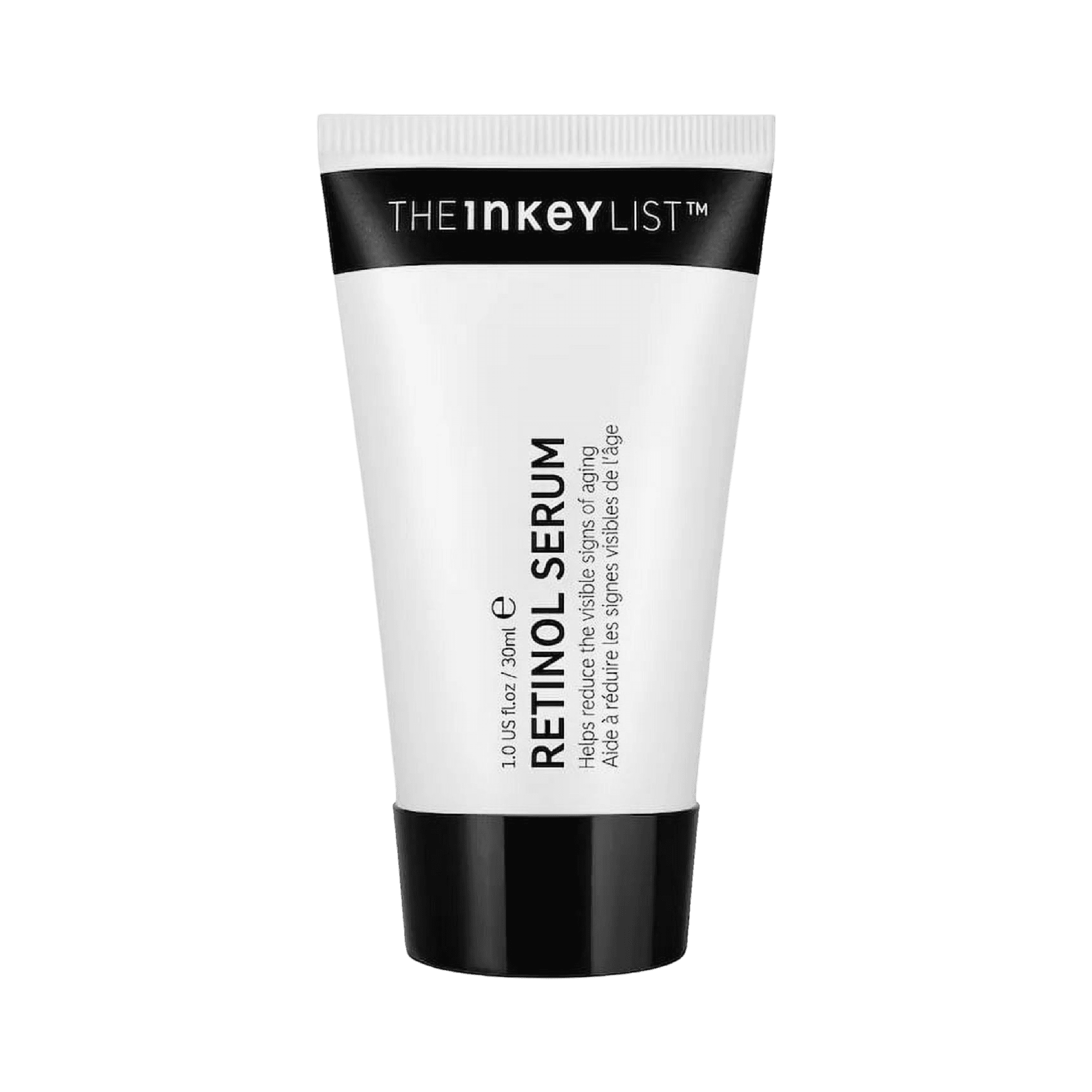The Inkey List Retinol Serum 30 ml in a sleek black and white tube packaging. A beginner-friendly retinol serum designed to target fine lines and hyperpigmentation.