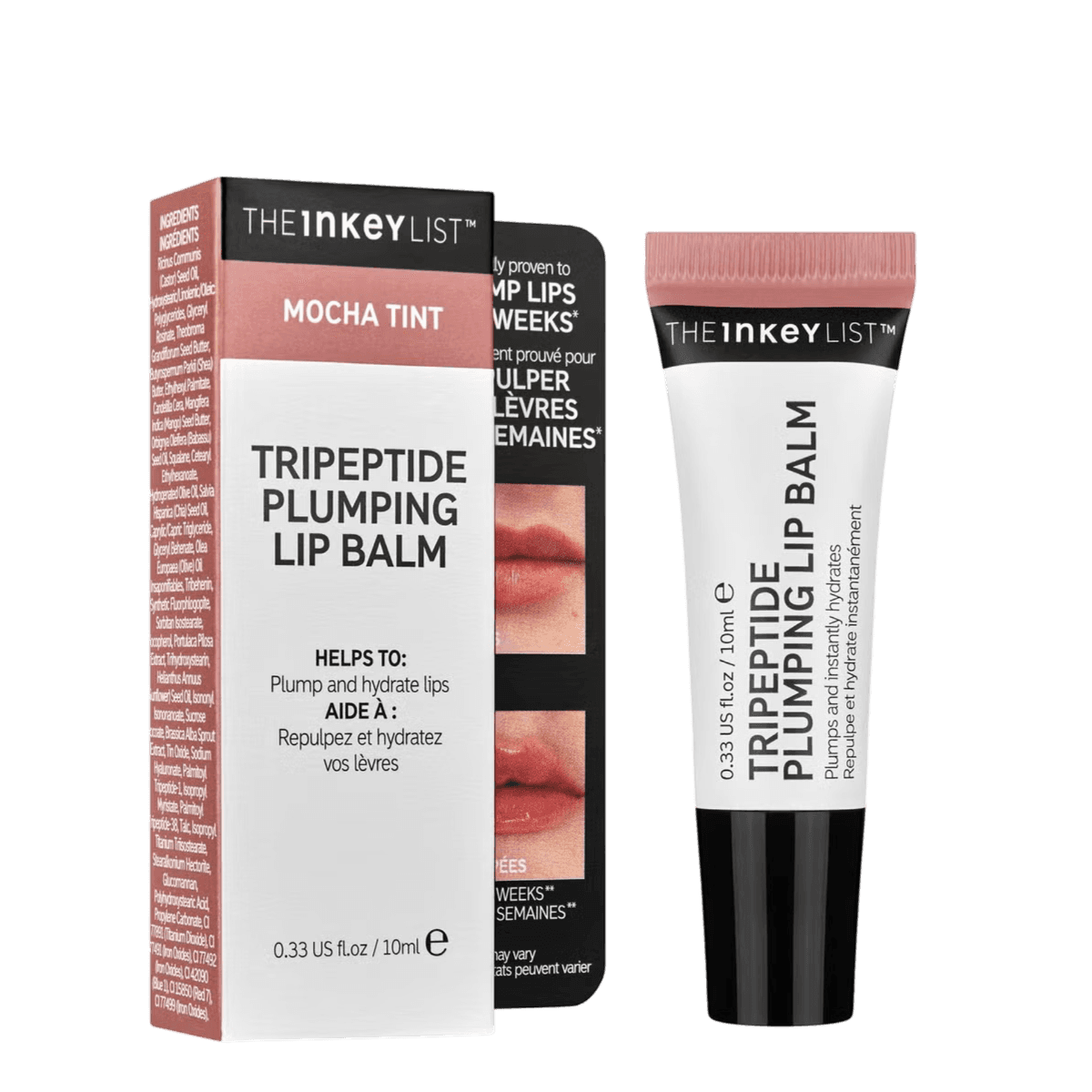 The Inkey List Tripeptide Plumping Lip Balm Mocha Tint 10 ml enhances lip volume by up to 40% in 4 weeks. Hydrating and repairing formula for fuller, healthier lips.