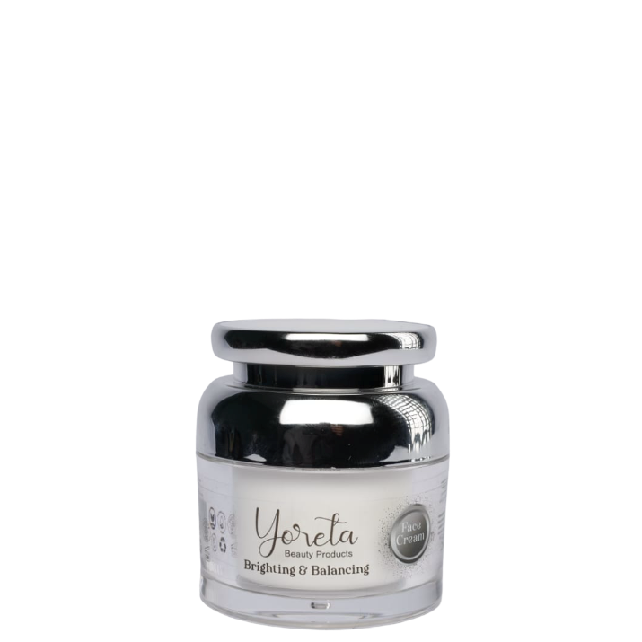 Yoreta Facial Cream - Niacinamide Cream in a 30 ml silver jar for skin revitalization, brightening, and anti-aging care for all skin types.
