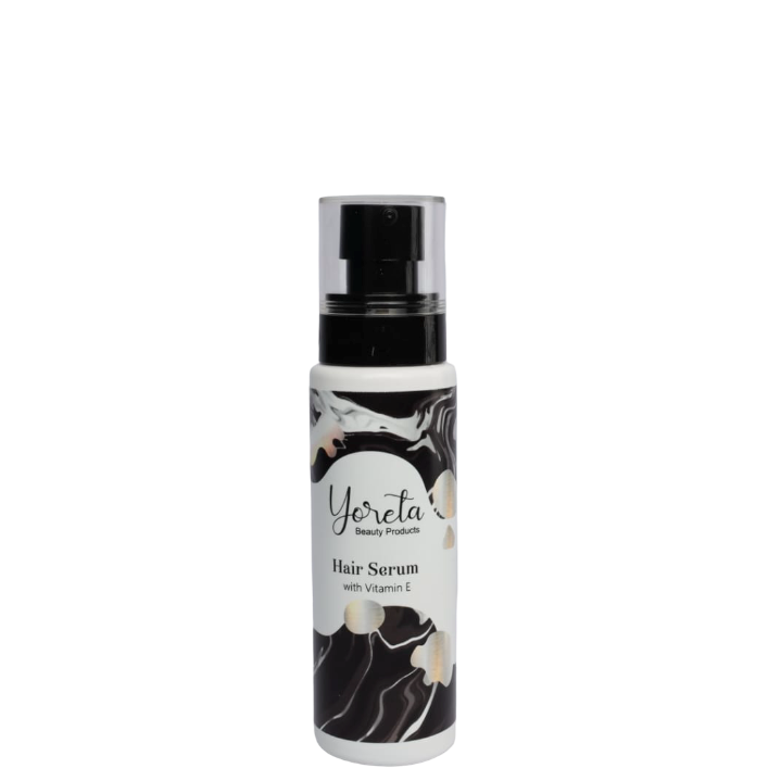 Yoreta Hair Serum with Vitamin E 125 ml for all hair types. Adds shine, detangles, and protects from heat and UV. Ideal for dry and damaged hair.