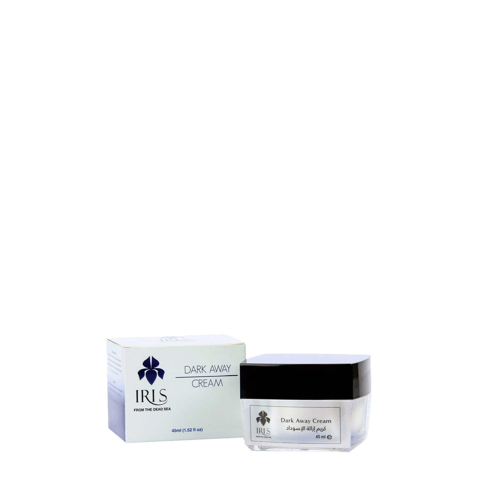 IRIS Dark Away Cream 45ml for sensitive areas, formulated to reduce dark spots, melasma, and hyperpigmentation. Enriched with licorice and barberry extracts.