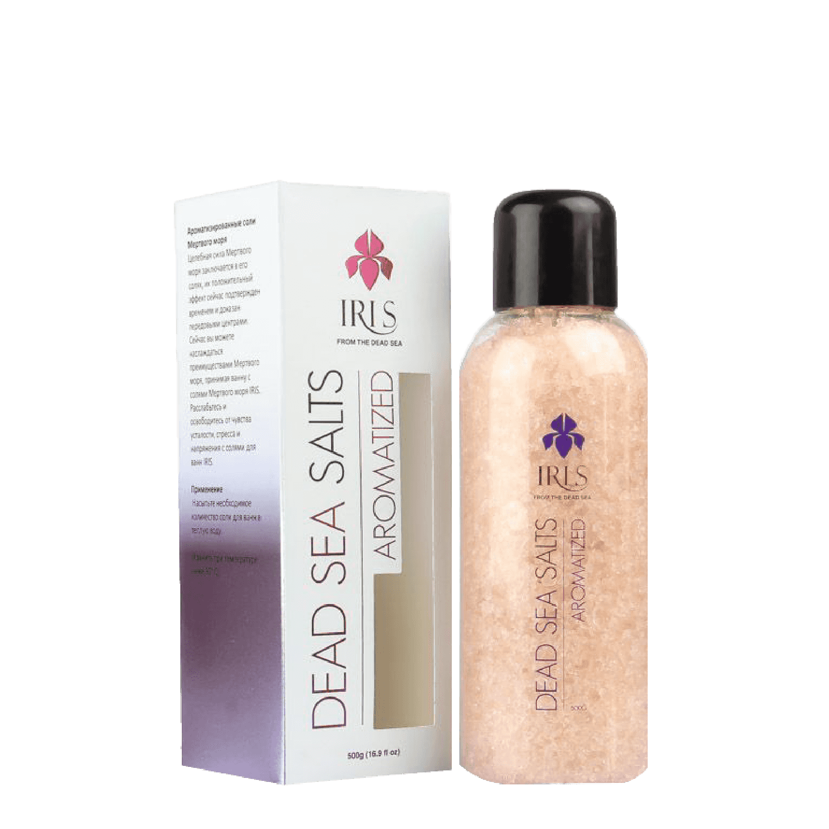 Iris Dead Sea Salts Aromatized 500 G, enriched with natural Dead Sea minerals and essential oils. Ideal for detox, exfoliation, and skin soothing.