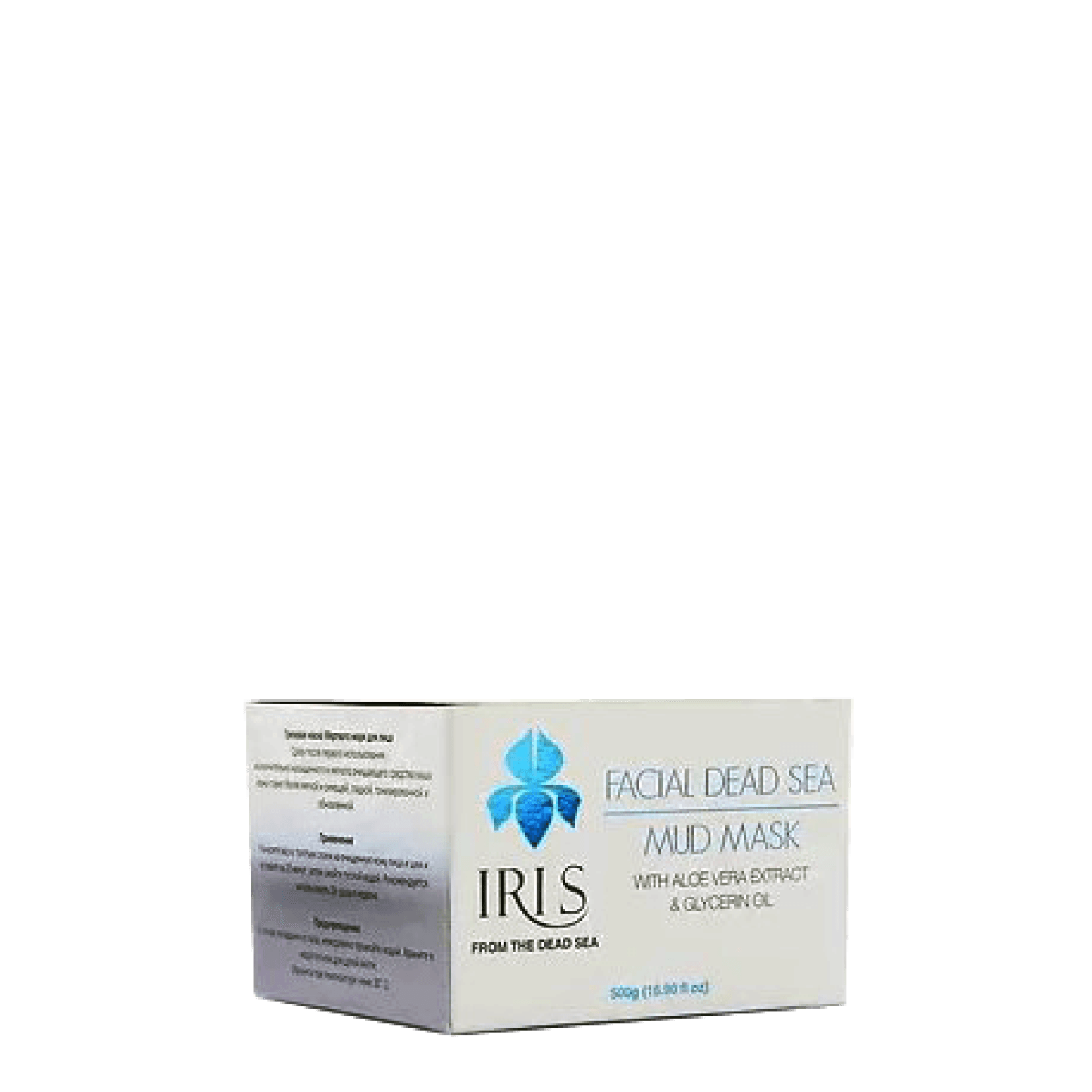 IRIS Facial Dead Sea Mud Mask 500 G, a deep-cleansing skincare treatment enriched with Dead Sea minerals, aloe vera extract, and glycerin oil for radiant skin.