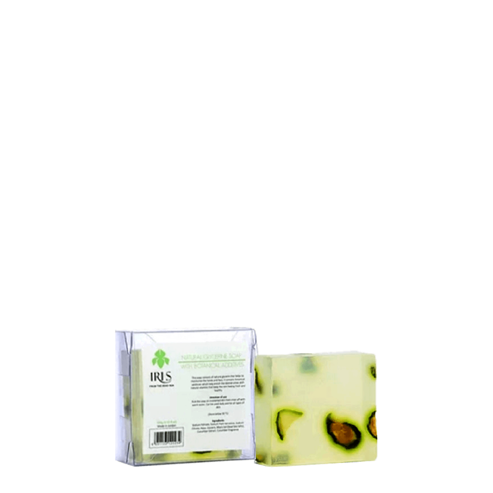 IRIS Facial Glycerin Soap with Botanical Additives 105g, a nourishing cleanser infused with natural glycerin and botanical extracts for deep hydration and radiant skin. Ideal for dry and sensitive skin, this gentle formula cleanses while delivering essential vitamins and antioxidants.