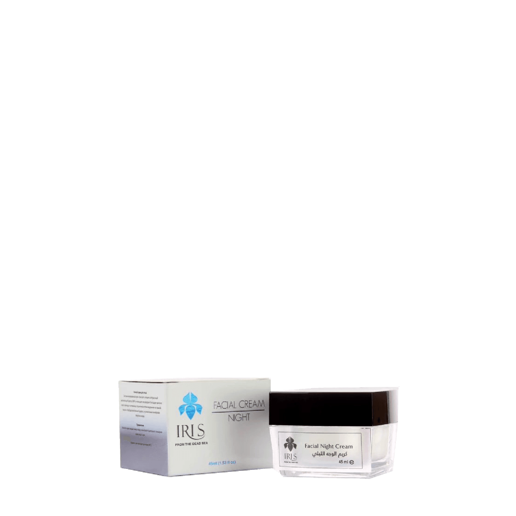 IRIS Facial Night Cream 45 ml deeply nourishes and repairs skin overnight. Enriched with shea butter, avocado butter, and chamomile extract for hydration.